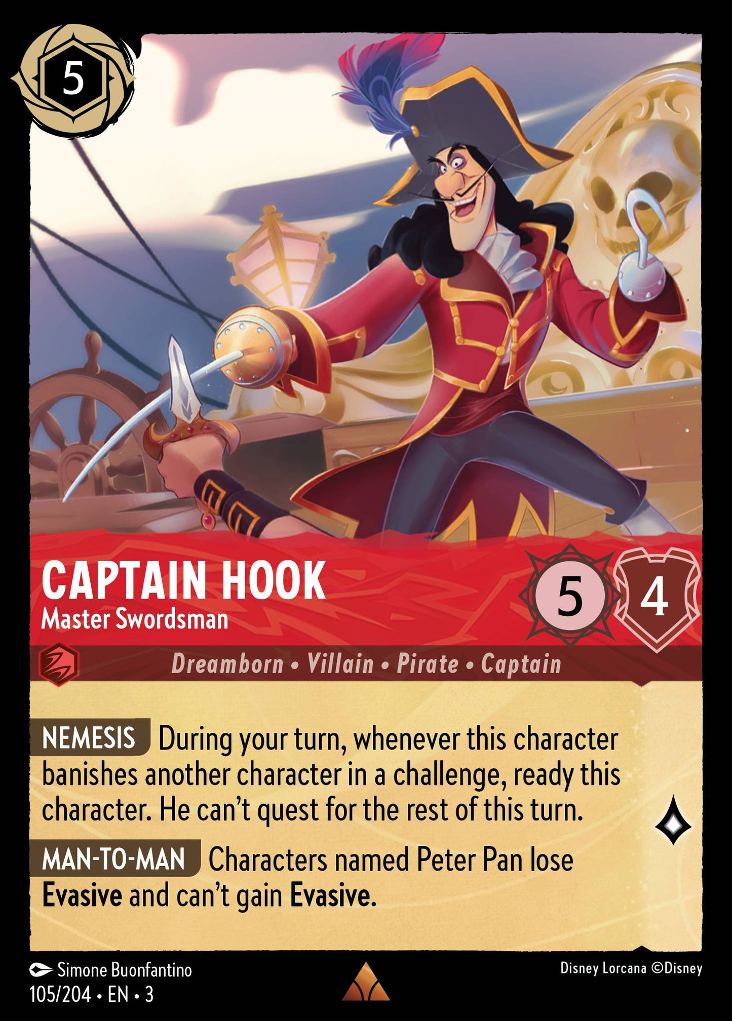 Captain Hook - Master Swordsman - Rare Lorcana Card