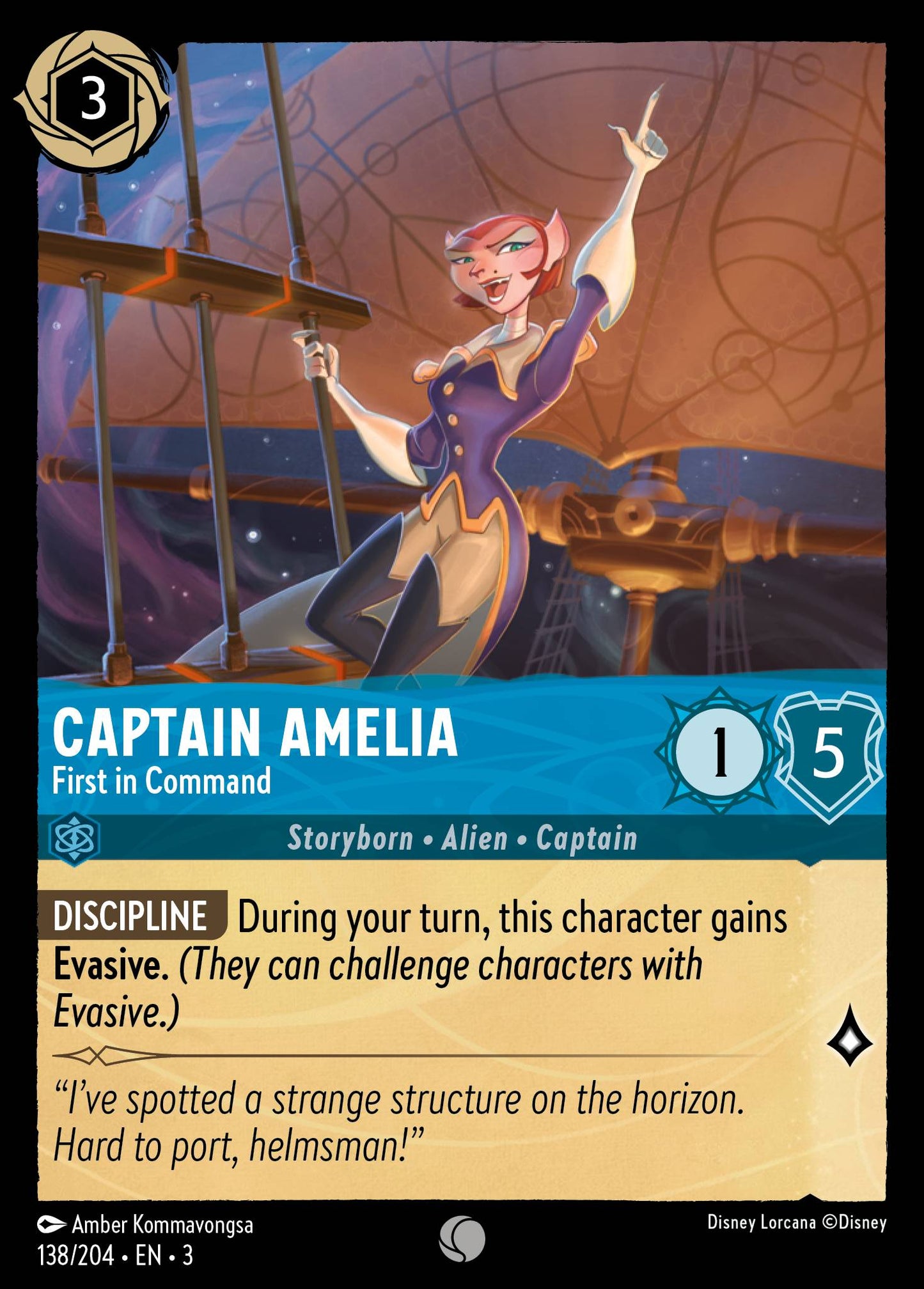 Captain Amelia - First in Command - Common Lorcana Card