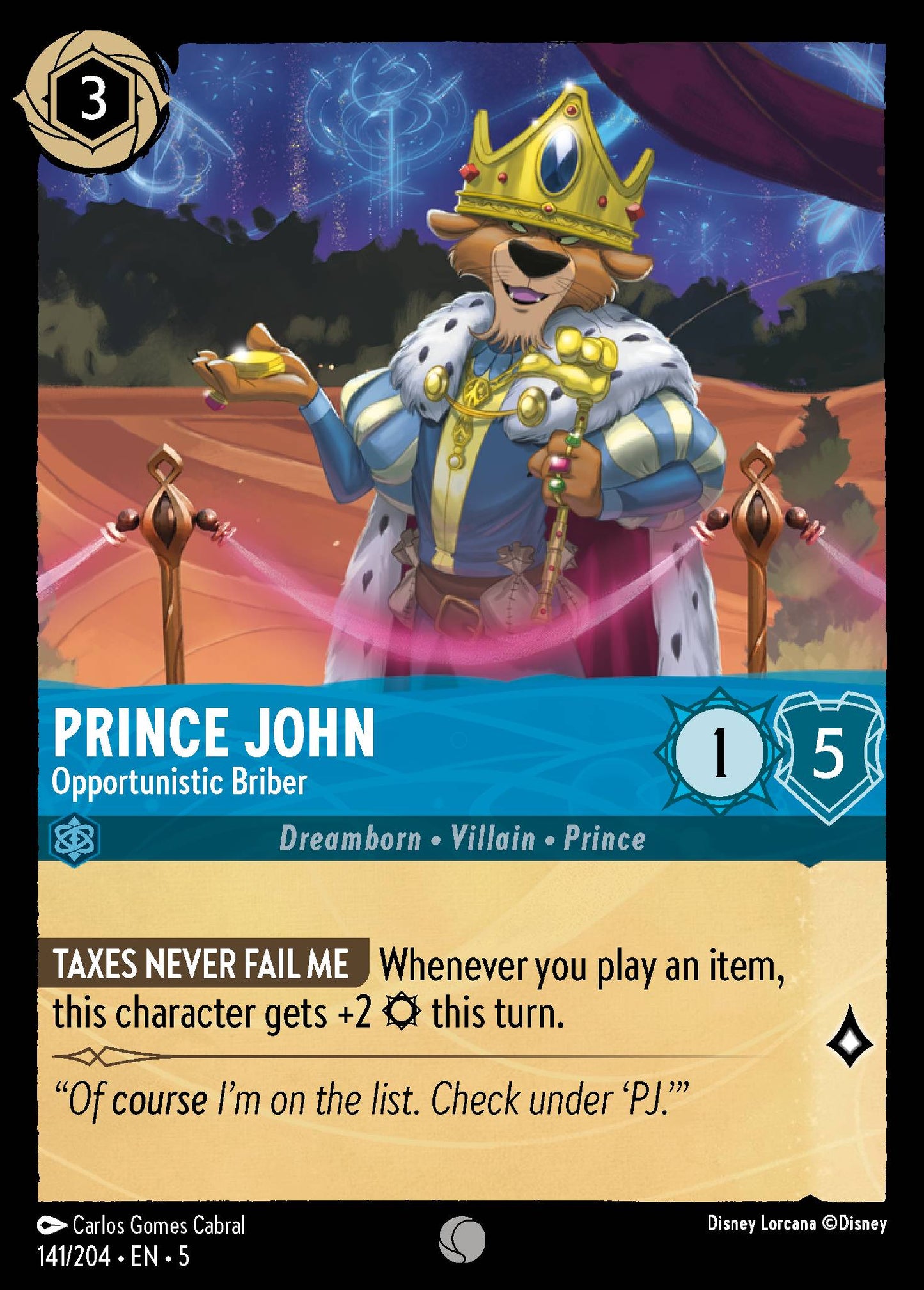 Prince John - Opportunistic Briber - Common Lorcana Card
