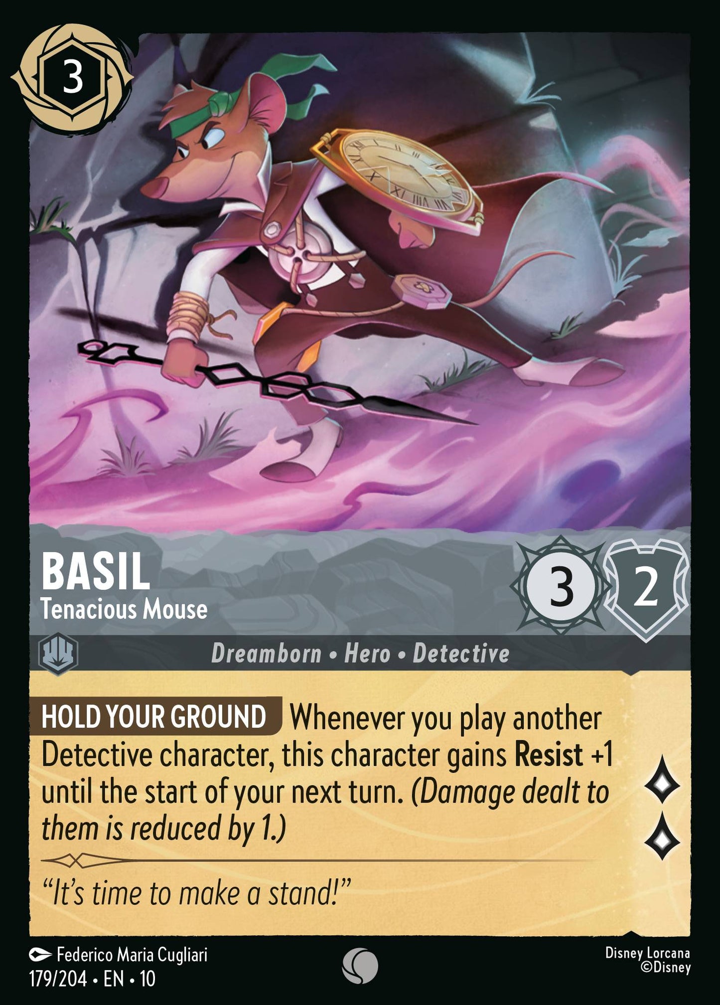Basil - Tenacious Mouse - Common Lorcana Card