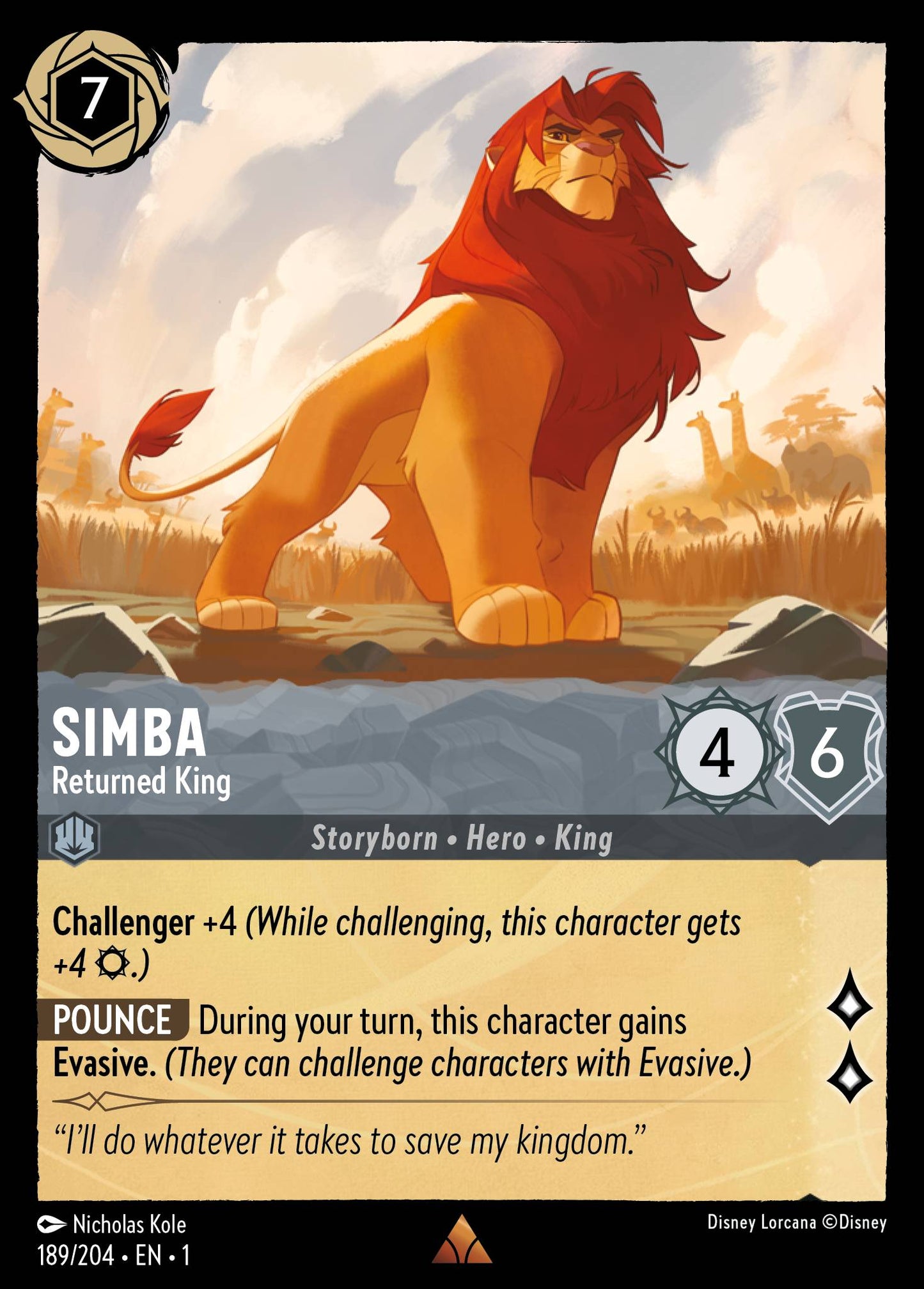 Simba - Returned King - Rare Lorcana Card