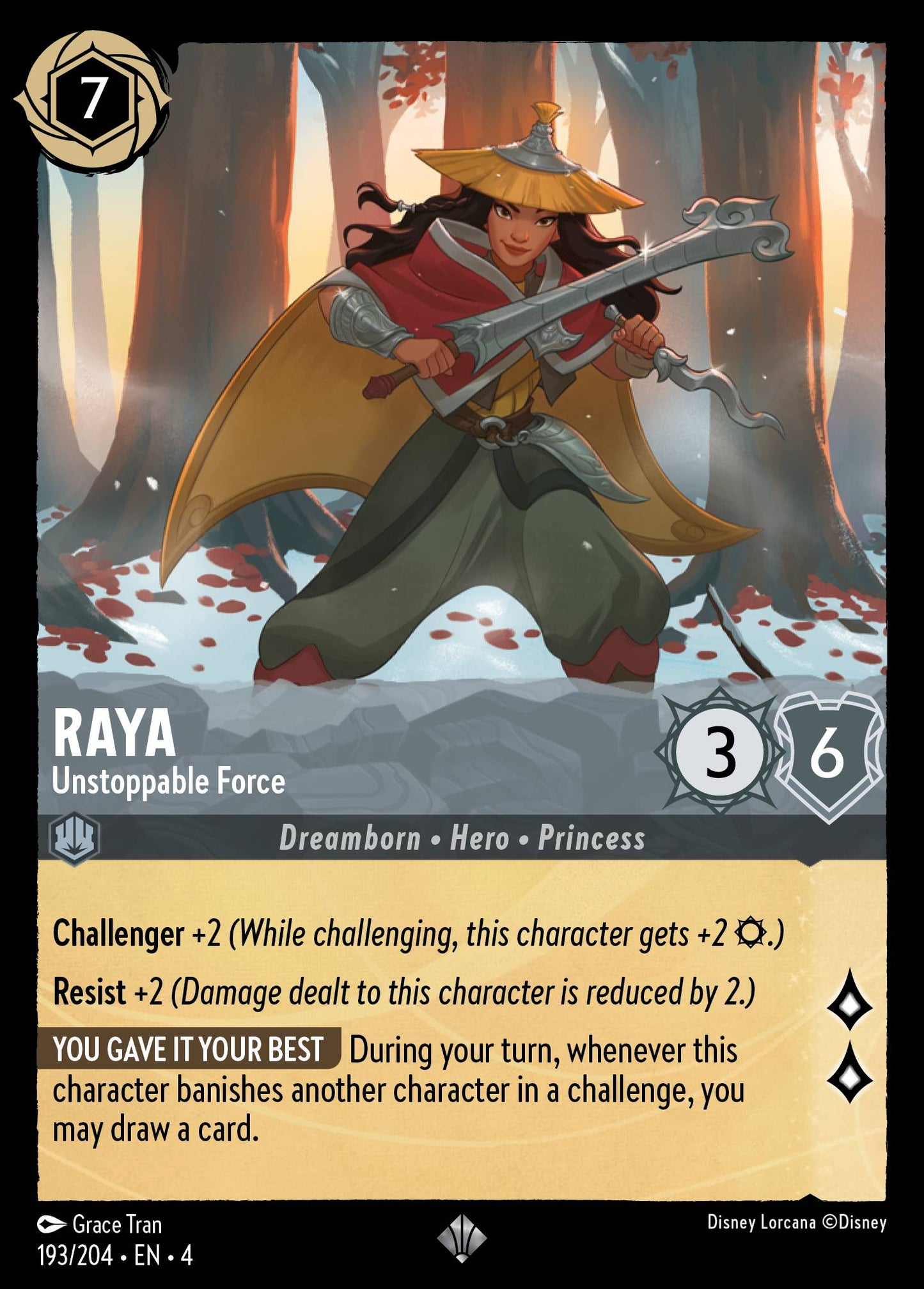 Raya - Unstoppable Force - Super Rare Lorcana Card