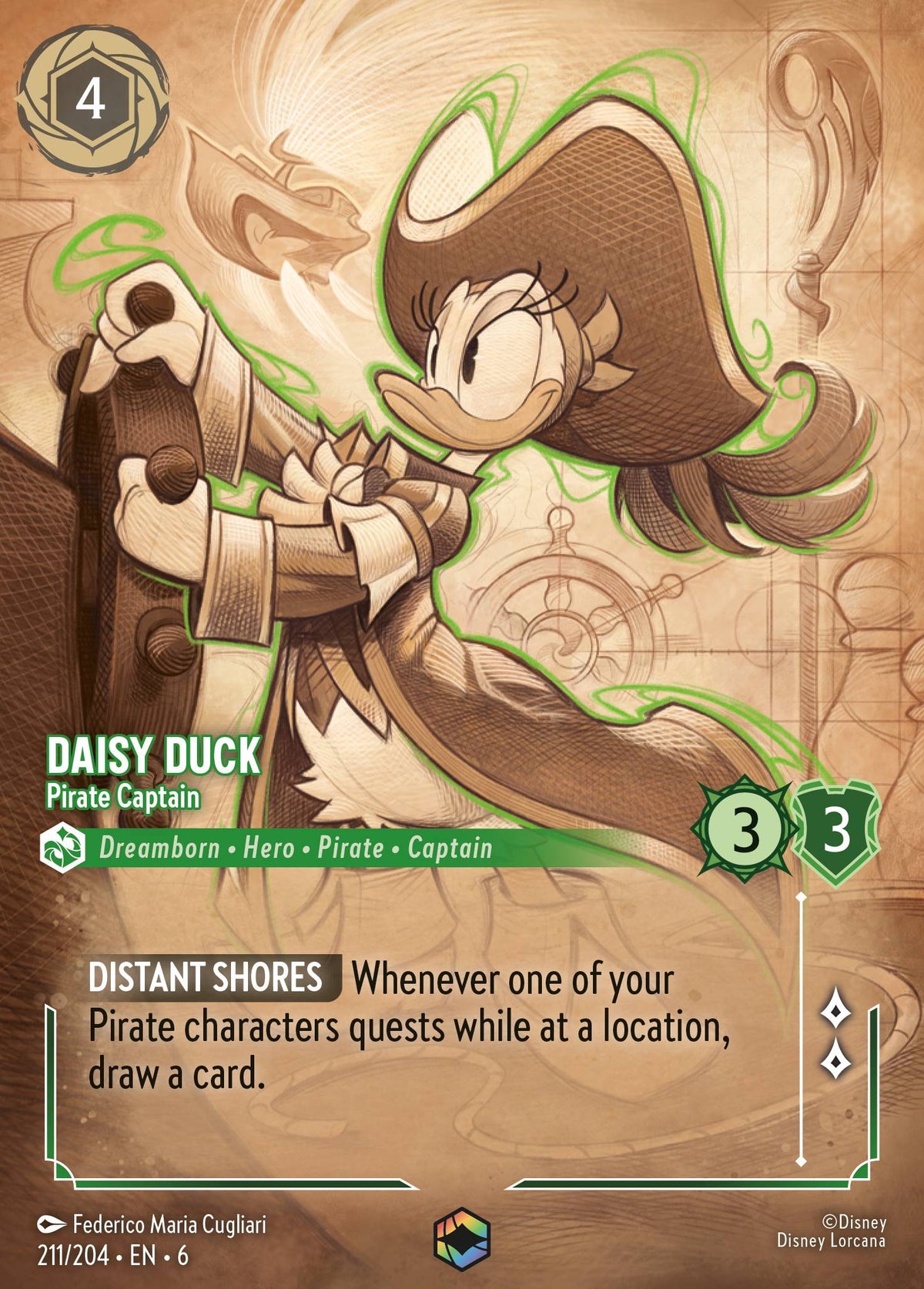 Daisy Duck - Pirate Captain (Enchanted) - Enchanted Lorcana Holofoil Card