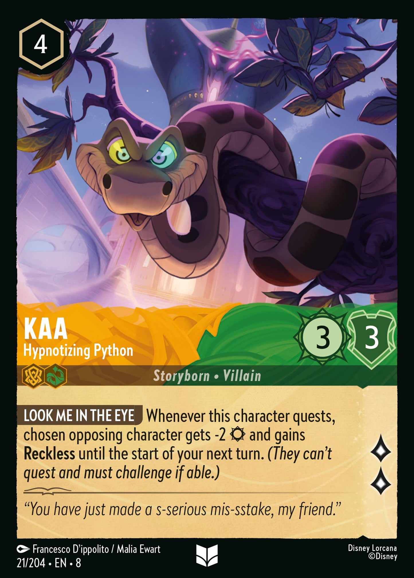 Kaa - Hypnotizing Python - Uncommon Lorcana Card