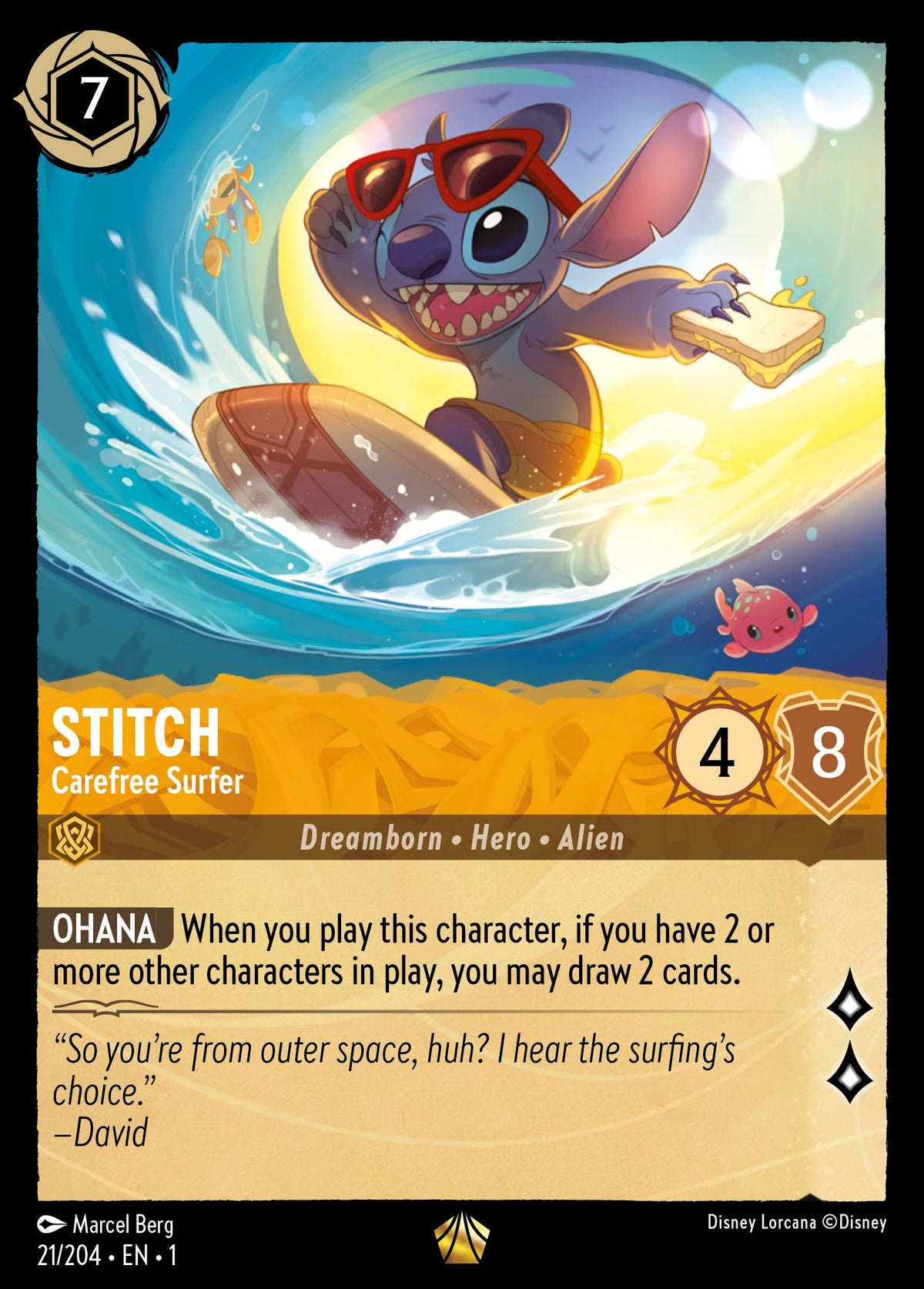 Stitch - Carefree Surfer - Legendary Lorcana Card