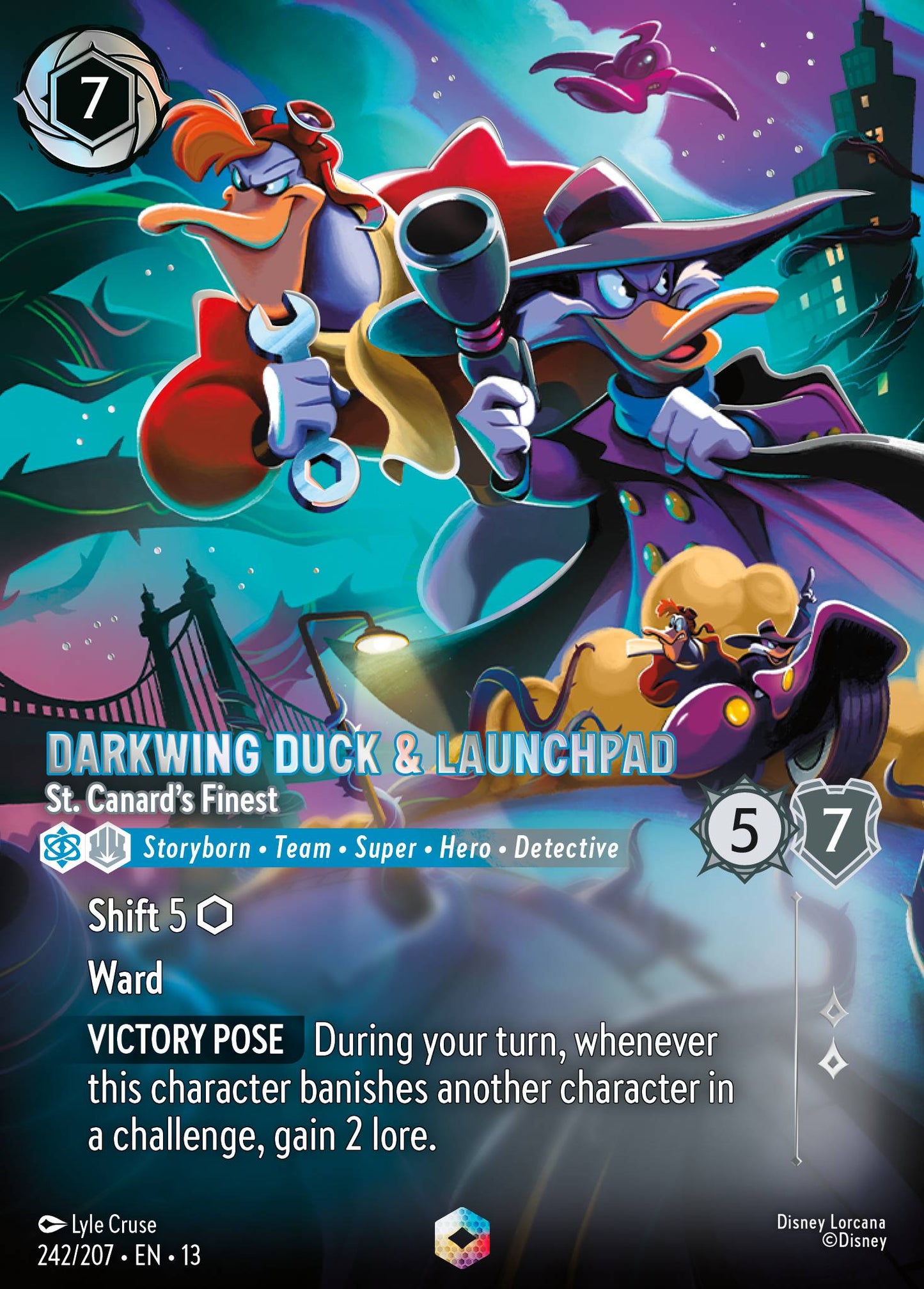 Darkwing Duck & Launchpad - St. Canard's Finest - Enchanted Lorcana Card