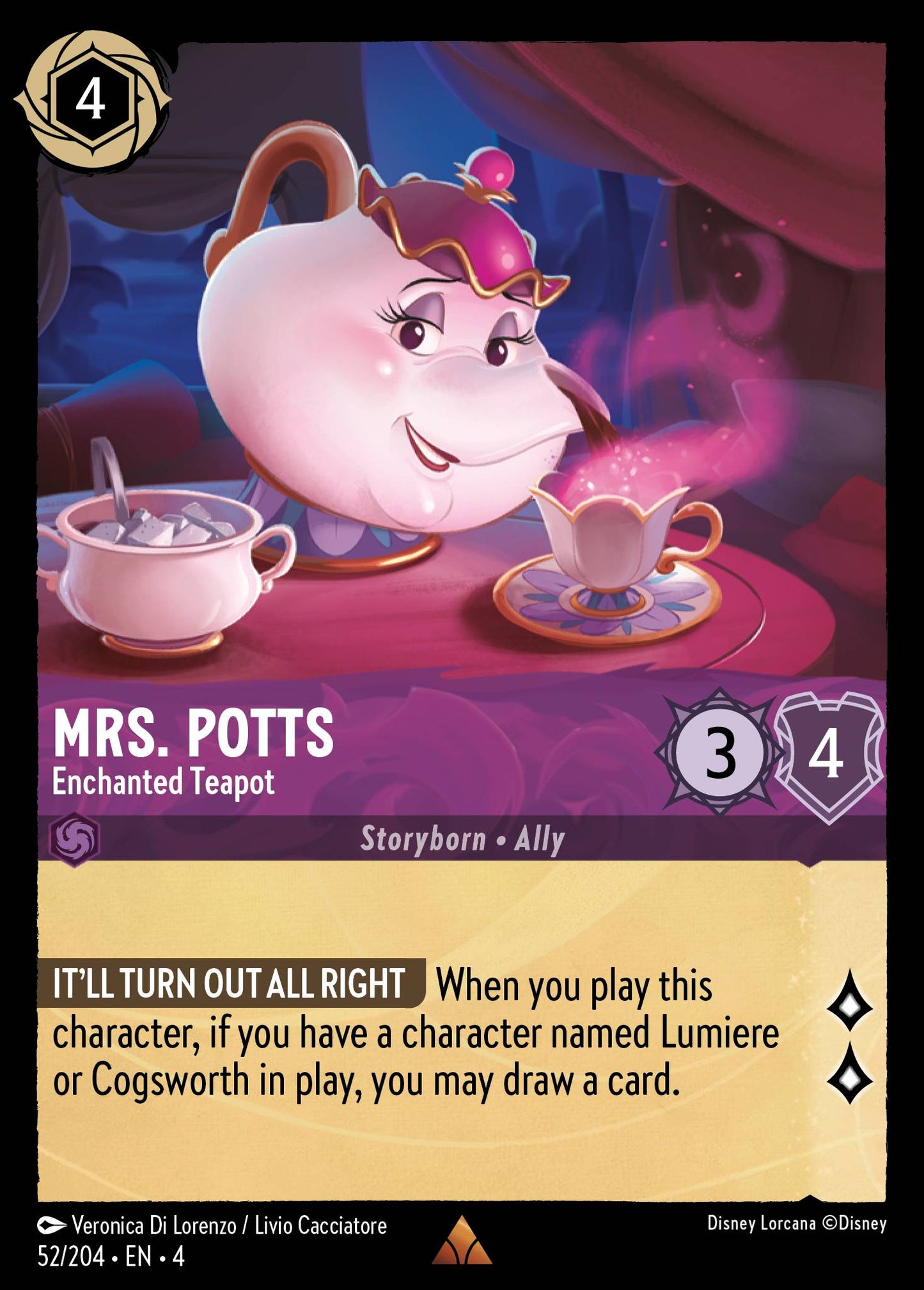 Mrs. Potts - Enchanted Teapot - Rare Lorcana Card