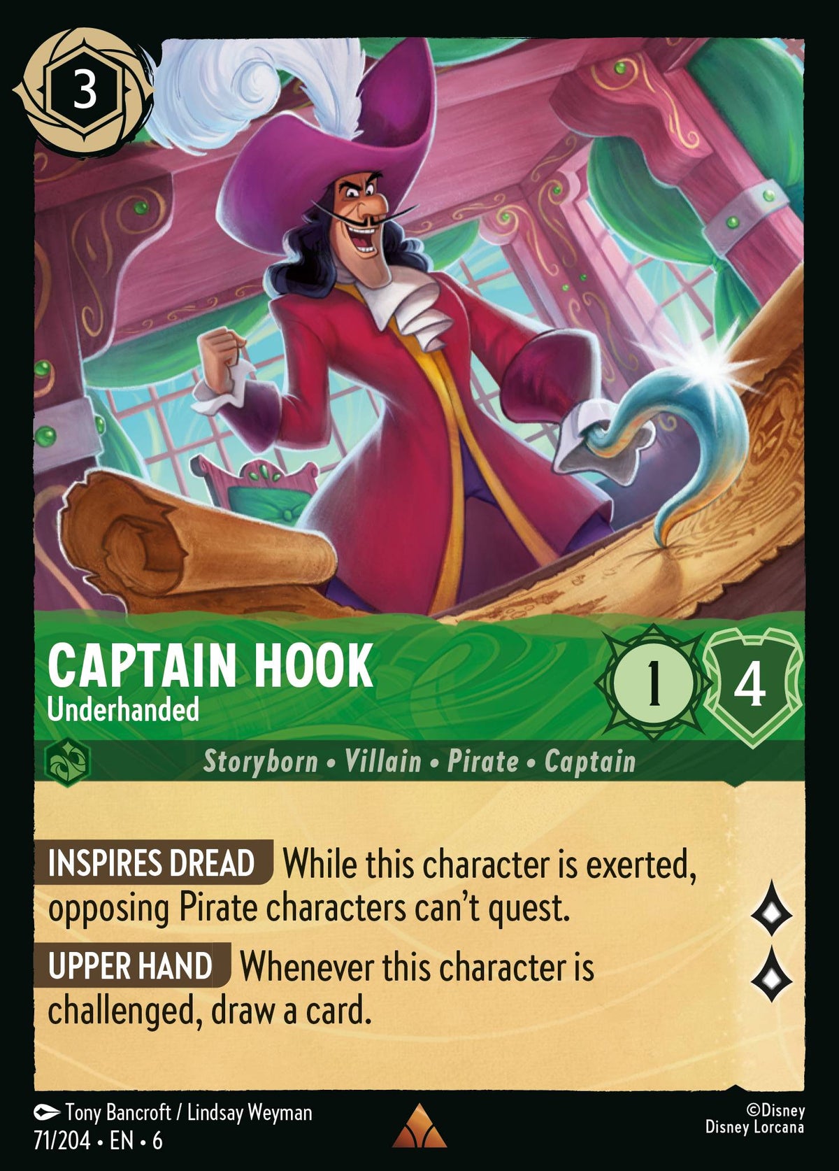 Captain Hook - Underhanded - Rare Lorcana Card