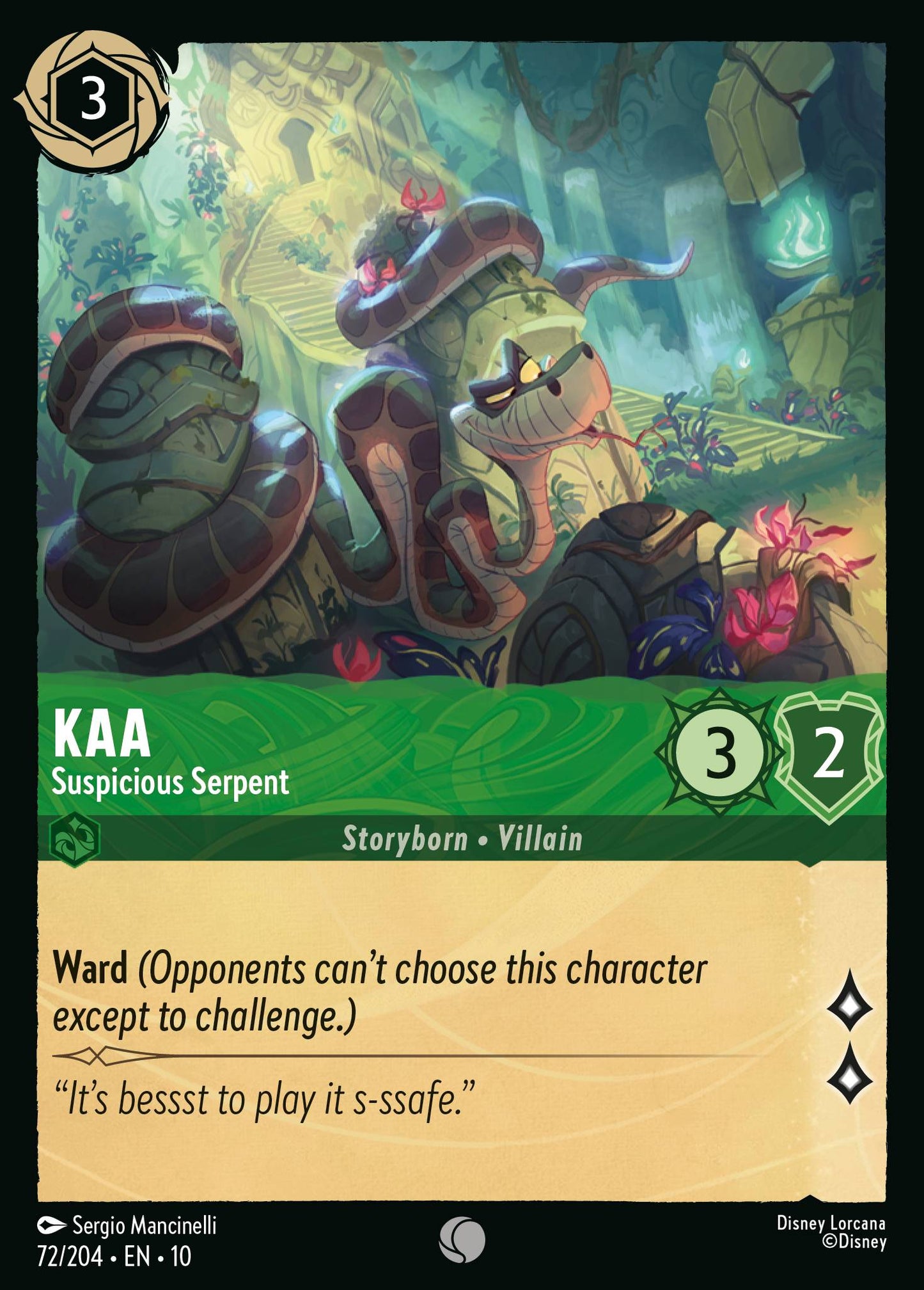 Kaa - Suspicious Serpent - Common Lorcana Card
