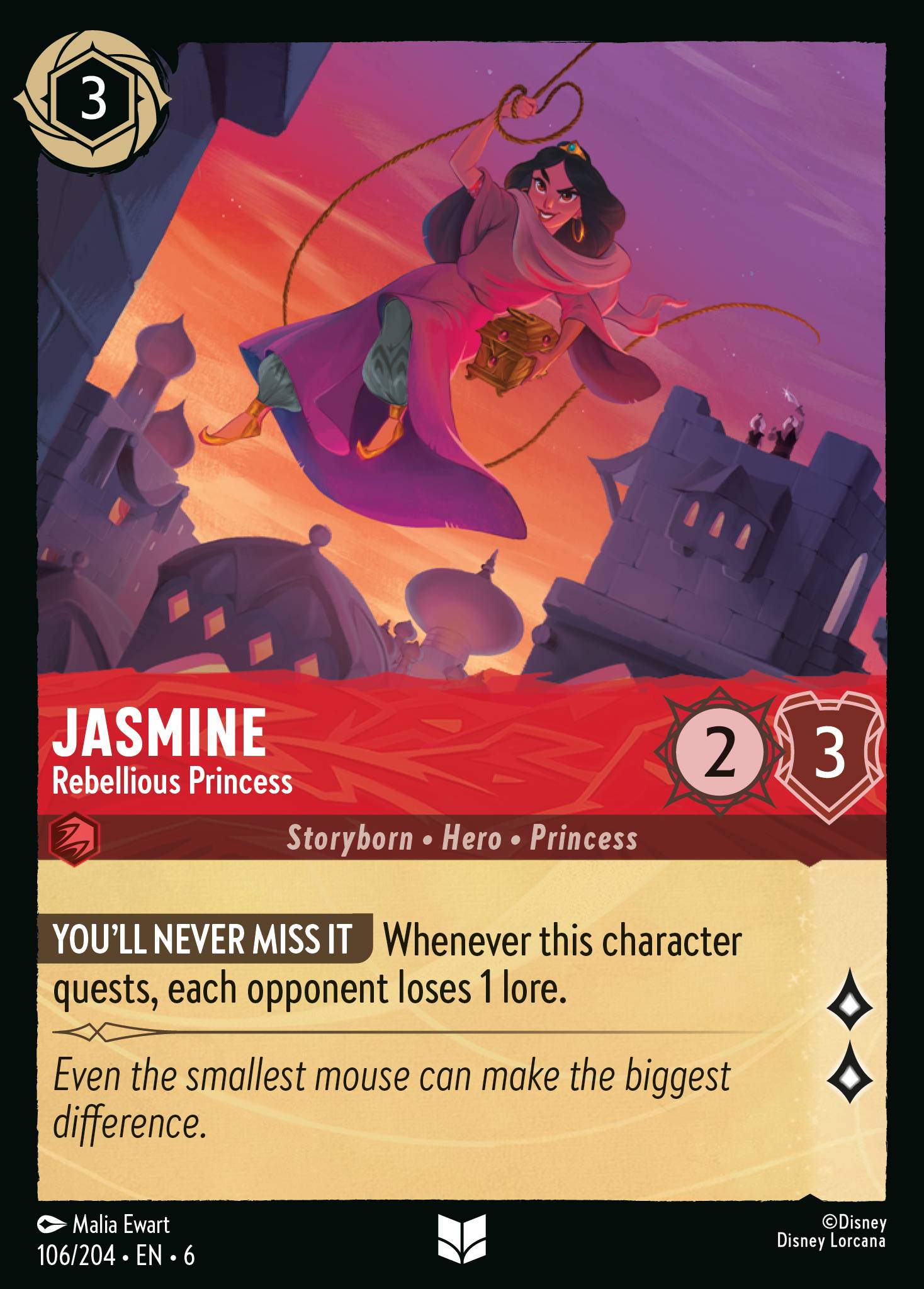 Jasmine - Rebellious Princess - Uncommon Lorcana Card