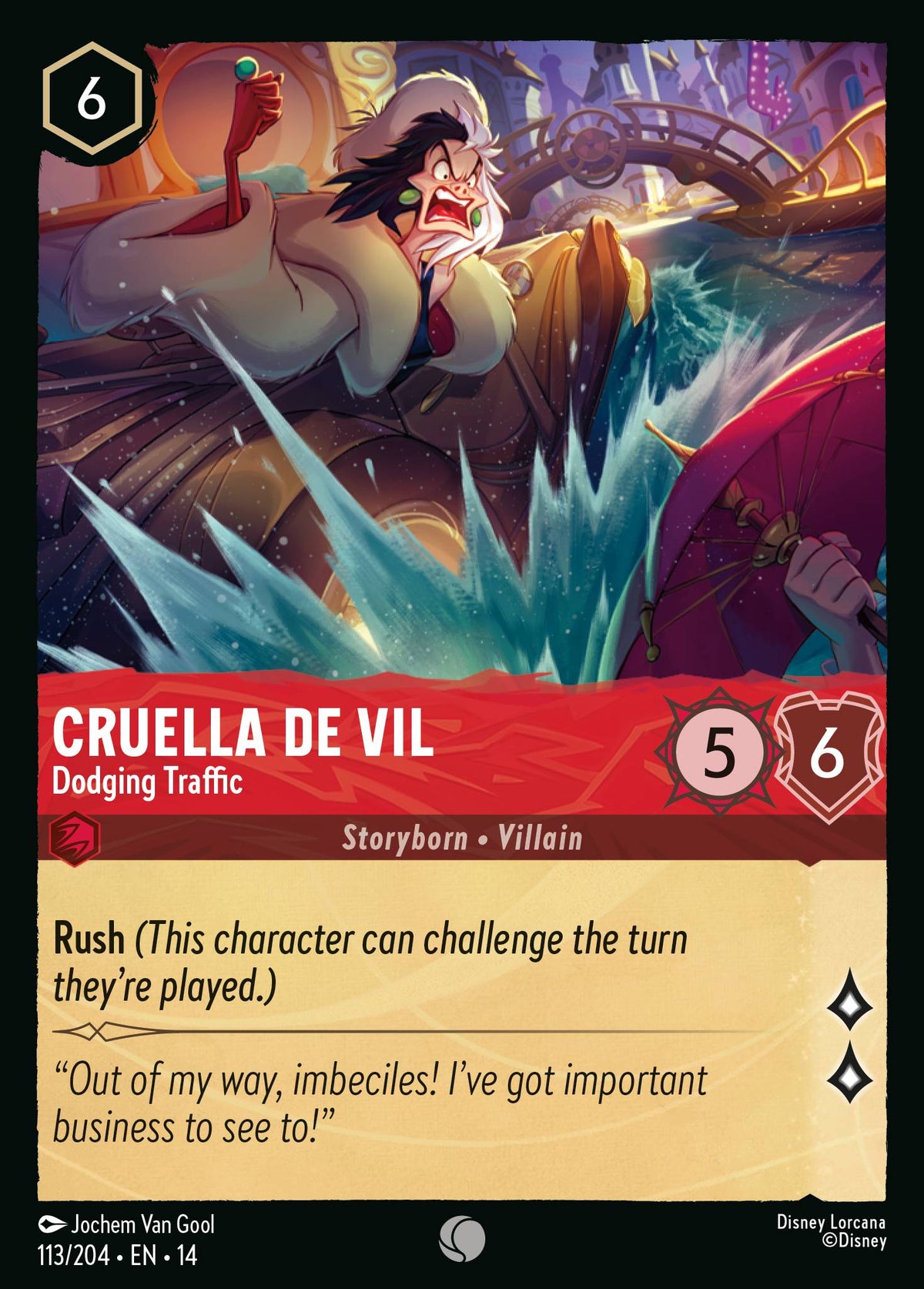 Cruella De Vil - Dodging Traffic - Common Lorcana Card