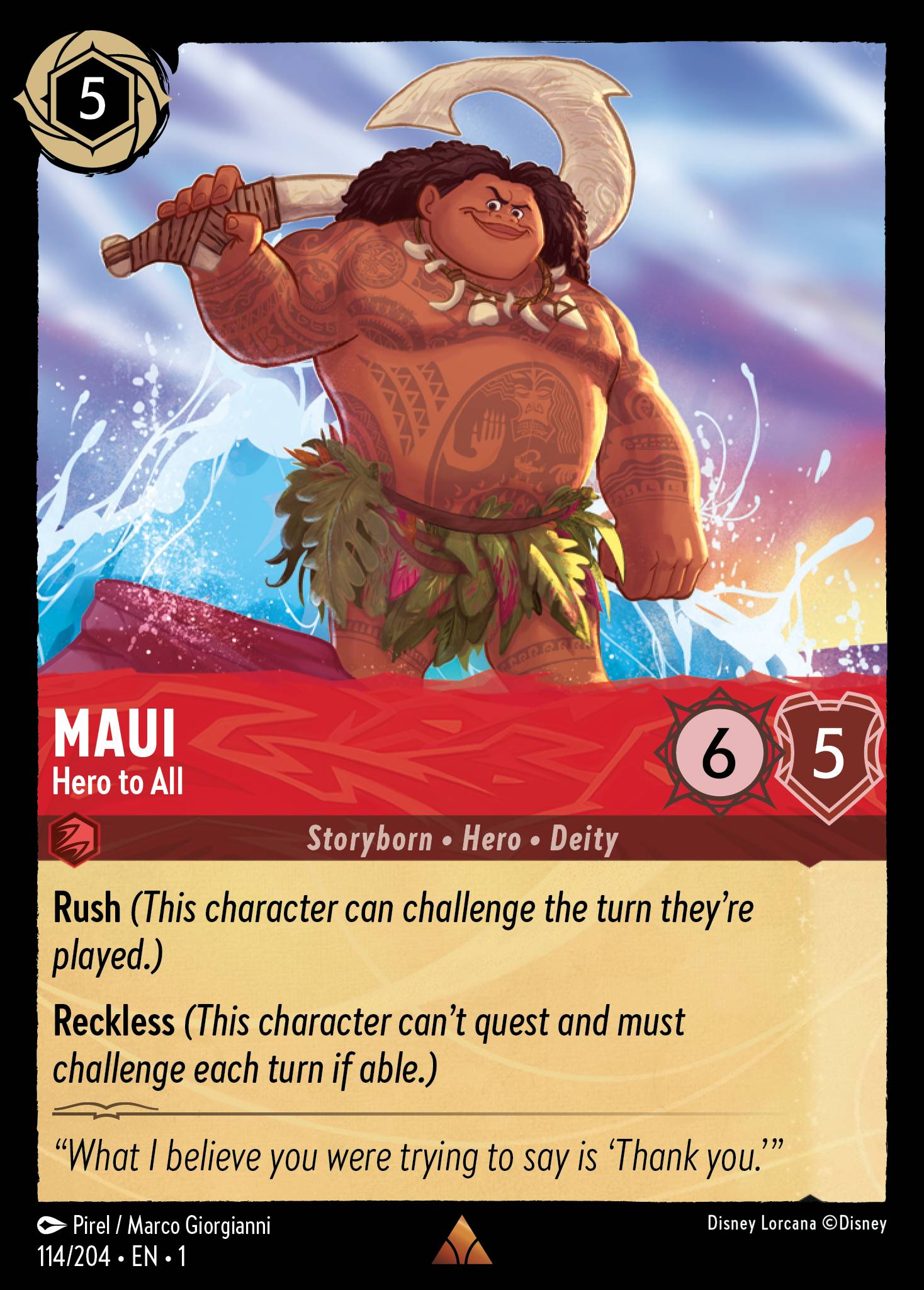 Maui - Hero to All - Rare Lorcana Card