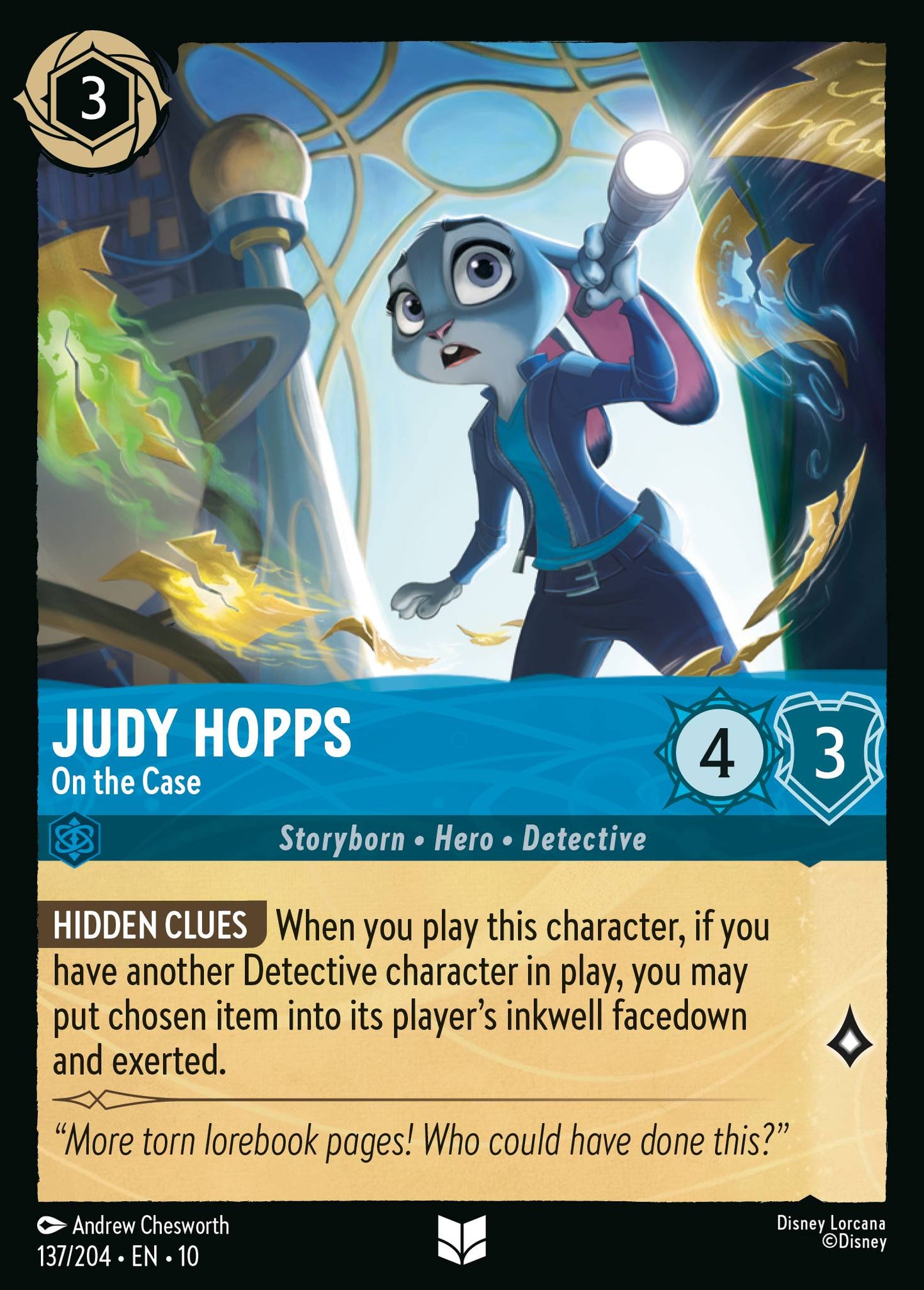 Judy Hopps - On the Case - Uncommon Lorcana Card