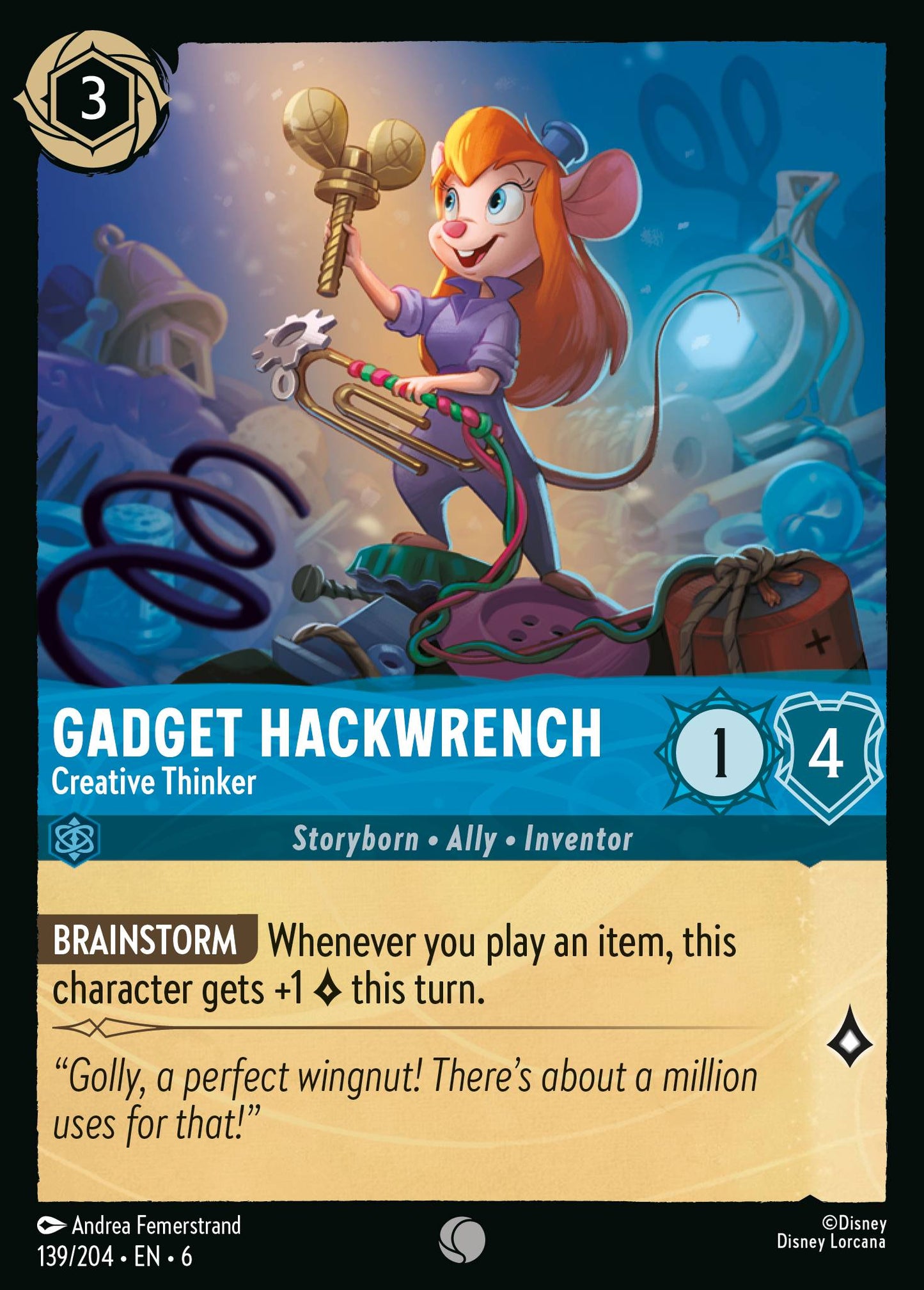 Gadget Hackwrench - Creative Thinker - Common Lorcana Card