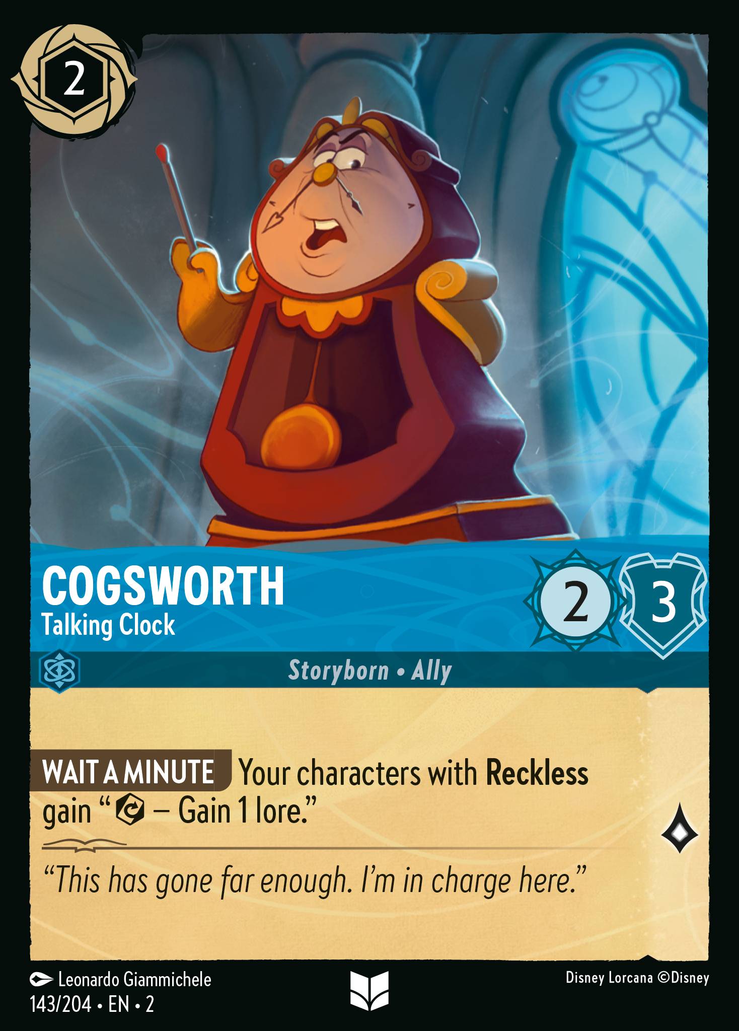 Cogsworth - Talking Clock - Uncommon Lorcana Card