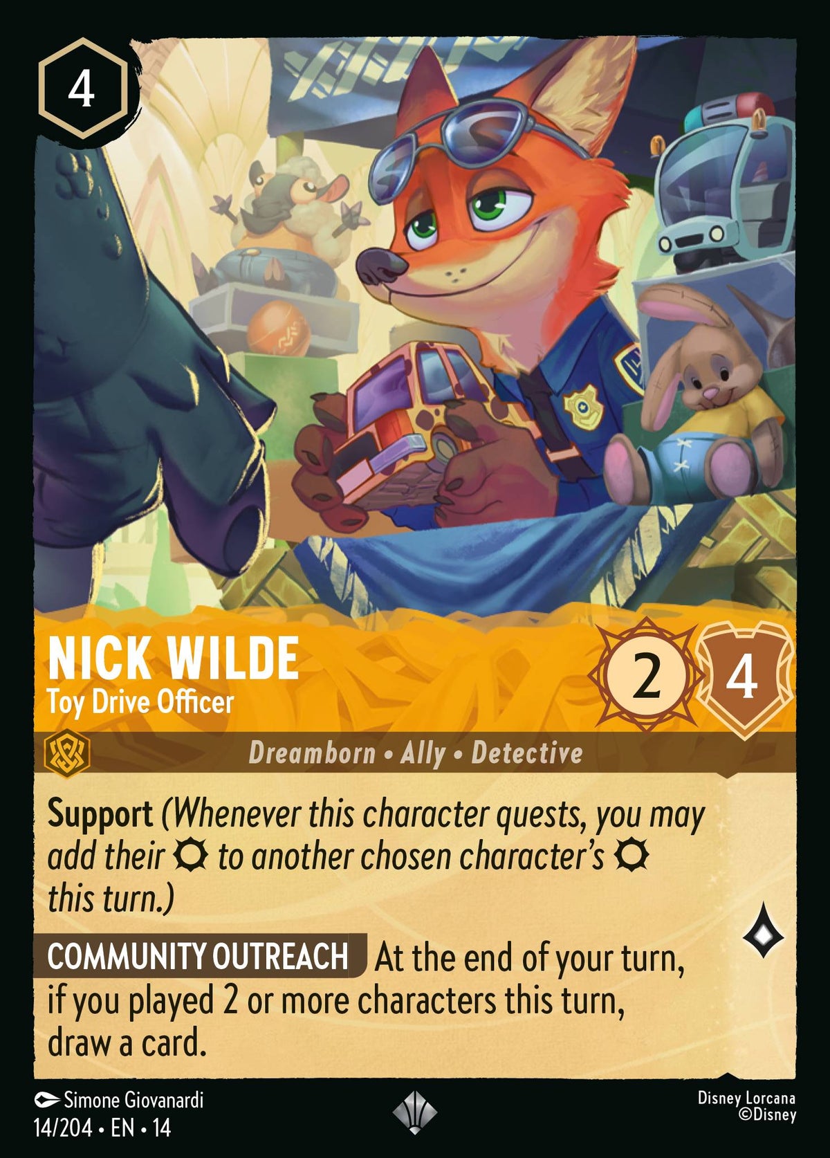 Nick Wilde - Toy Drive Officer - Super Rare Lorcana Card