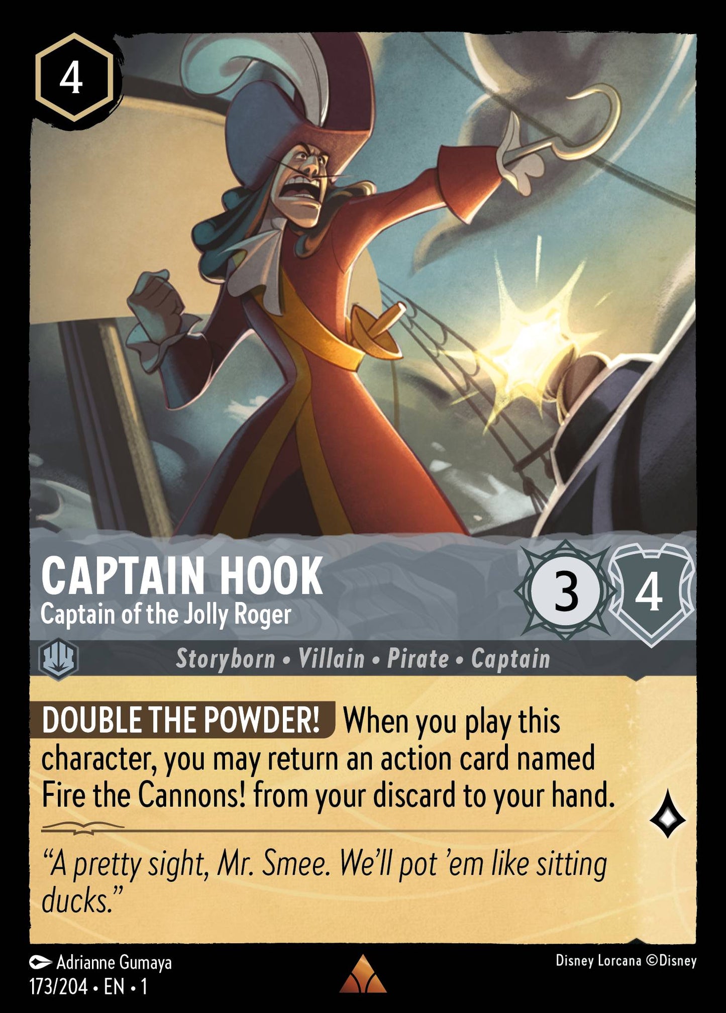 Captain Hook - Captain of the Jolly Roger - Rare Lorcana Card