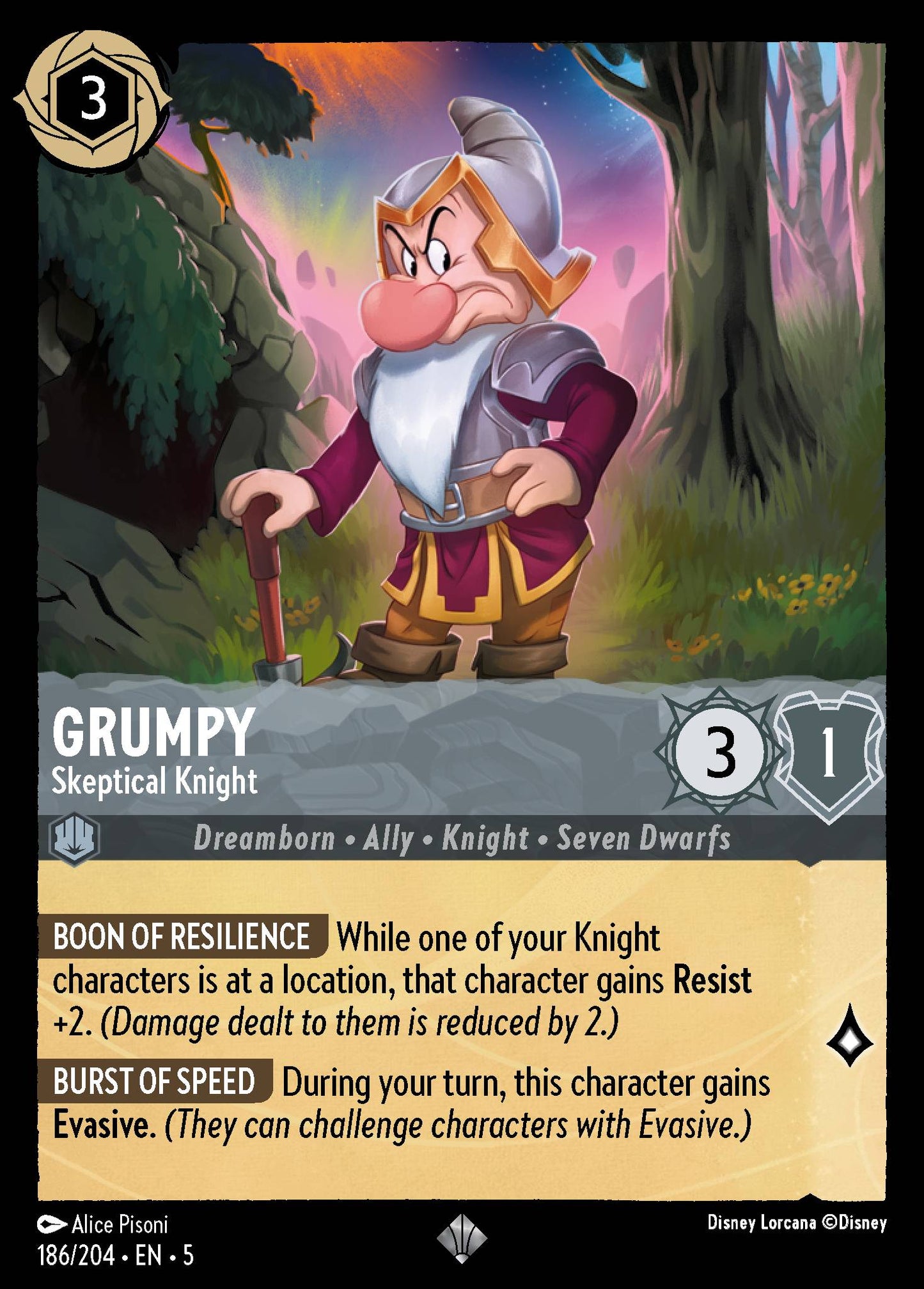 Grumpy - Skeptical Knight - Super Rare Lorcana Card