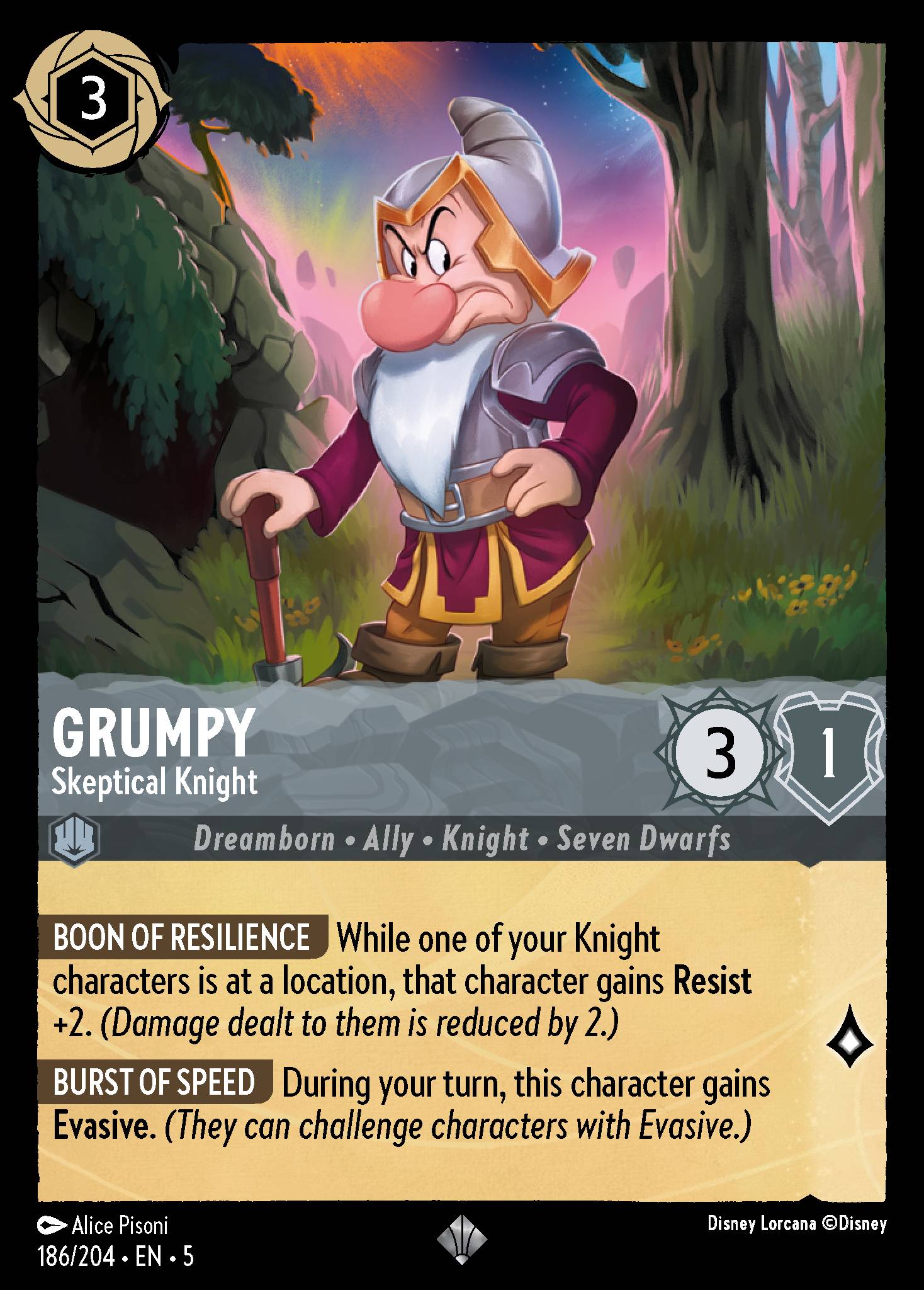 Grumpy - Skeptical Knight - Super Rare Lorcana Card