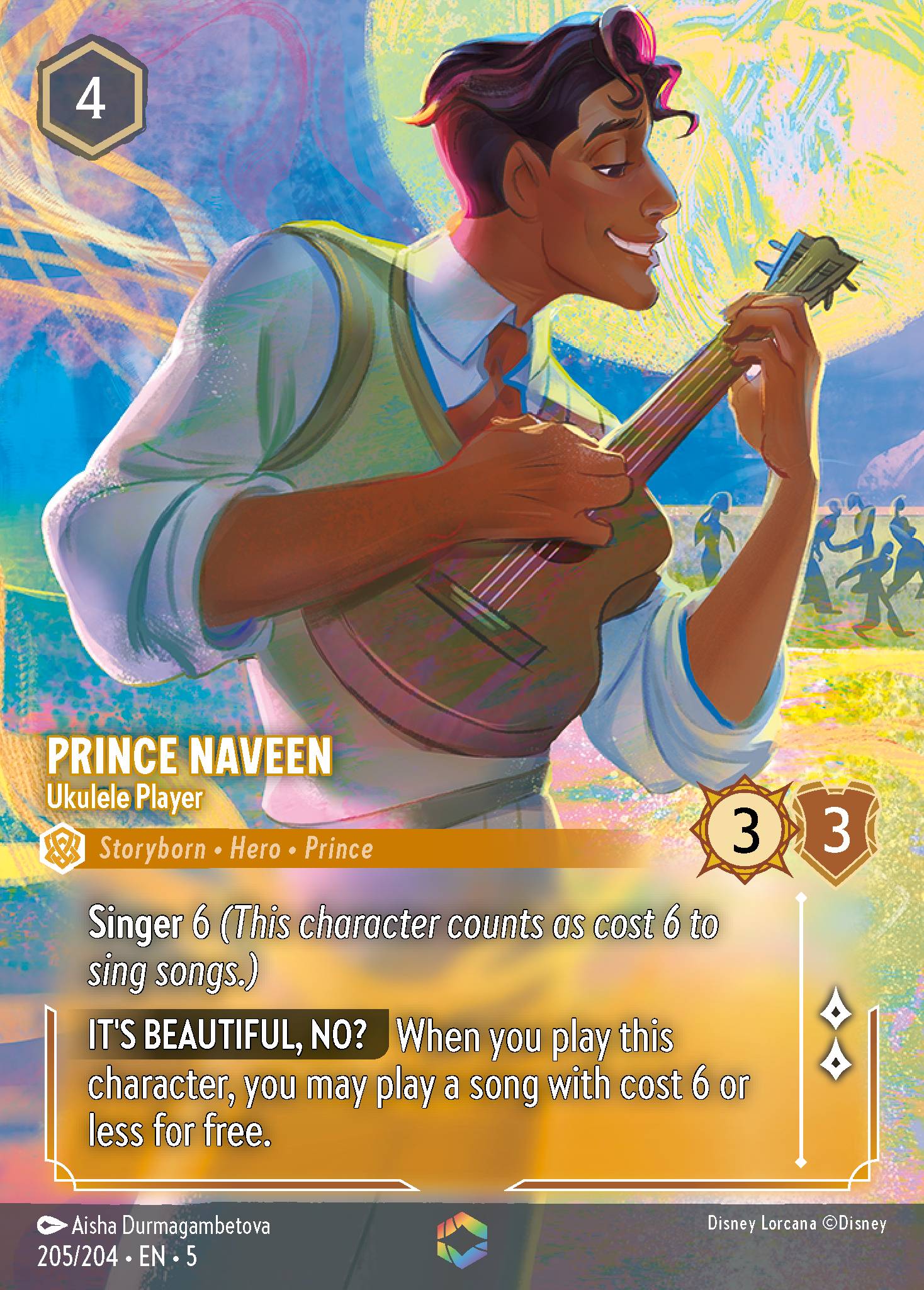 Prince Naveen - Ukulele Player (Enchanted) - Enchanted Lorcana Holofoil Card