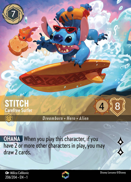 Stitch - Carefree Surfer (Enchanted) - Enchanted Lorcana Holofoil Card