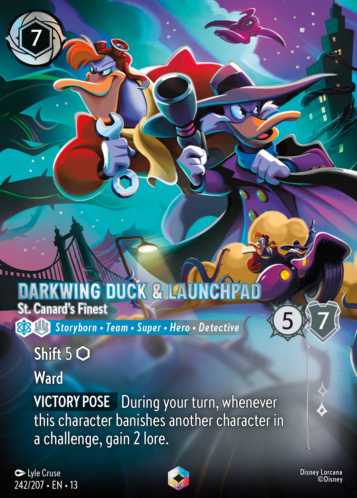 Darkwing Duck & Launchpad - St. Canard's Finest - Enchanted Lorcana Card