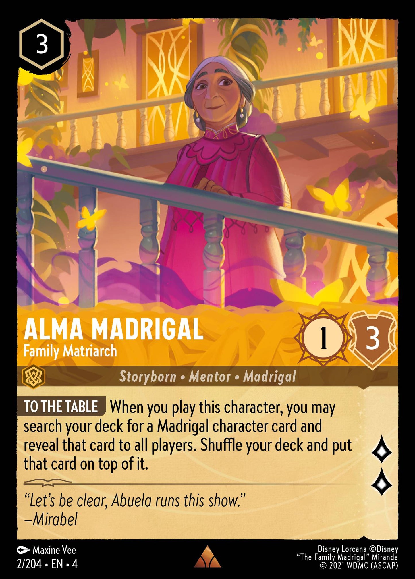 Alma Madrigal - Family Matriarch - Rare Lorcana Card