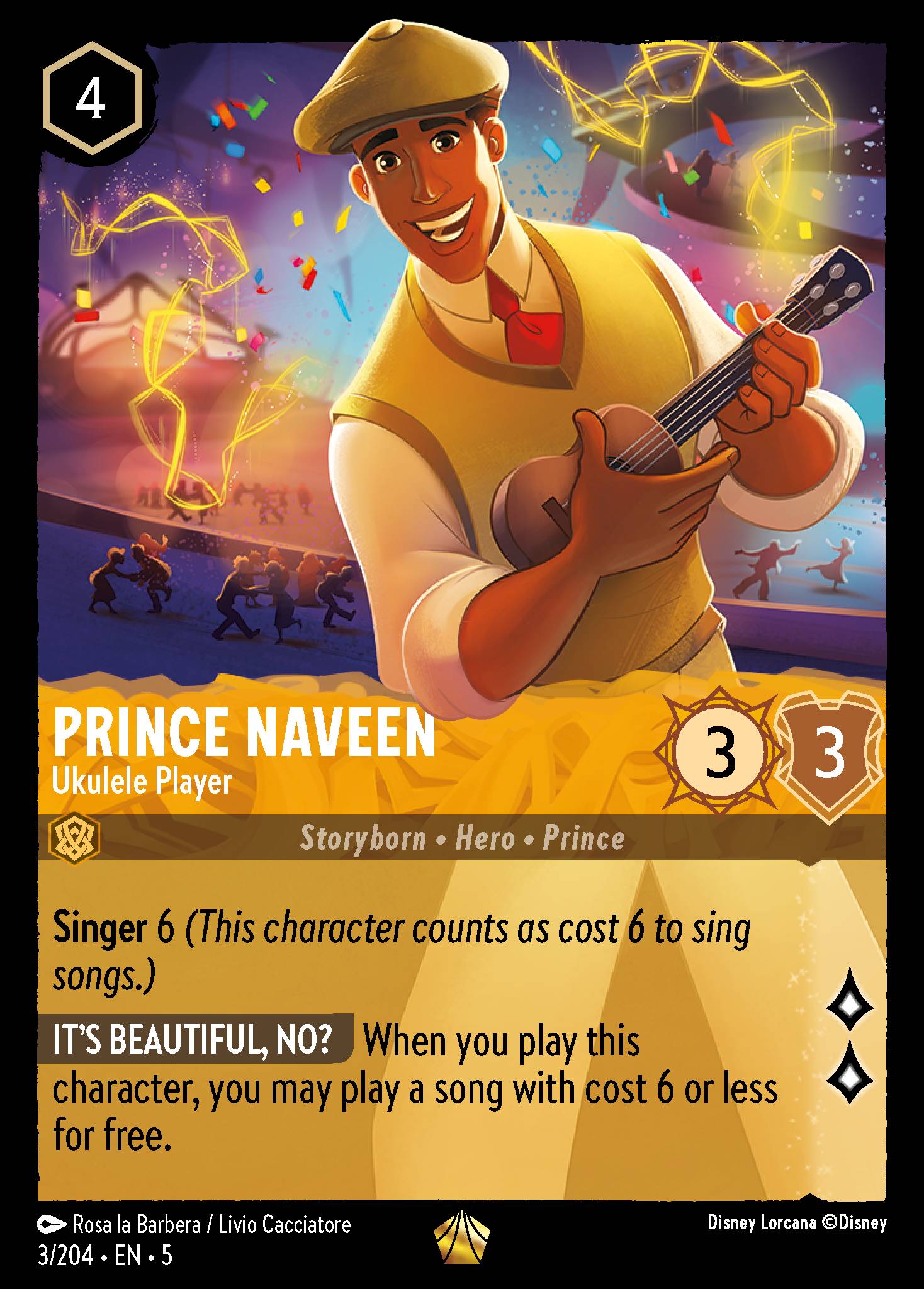 Prince Naveen - Ukulele Player - Legendary Lorcana Card