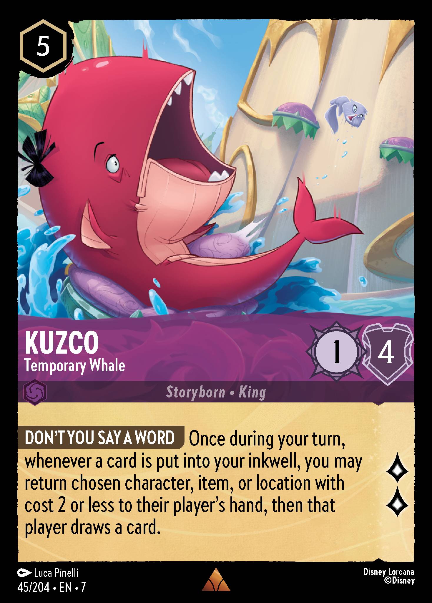 Kuzco - Temporary Whale - Rare Lorcana Card