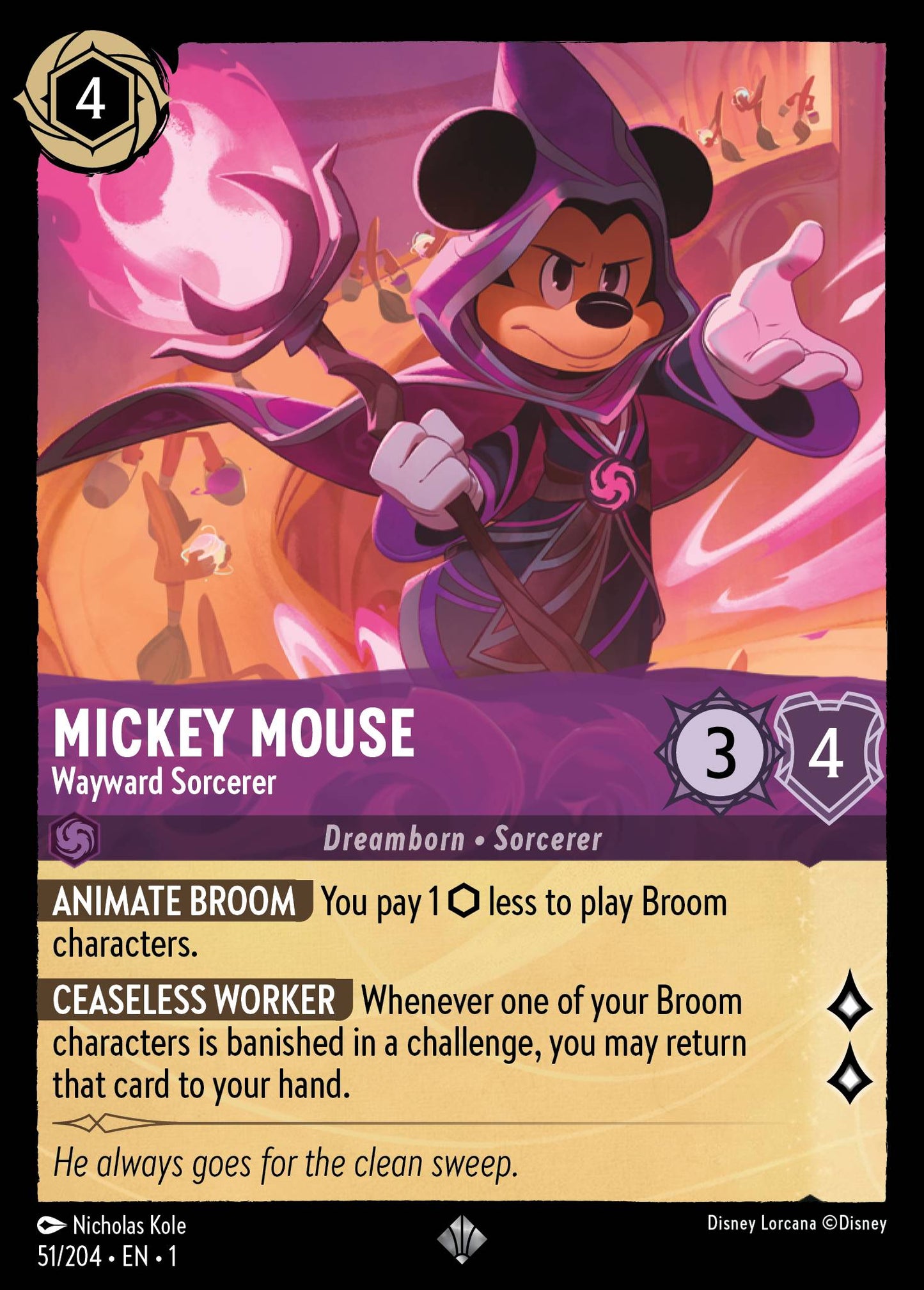 Mickey Mouse - Wayward Sorcerer - Super Rare Lorcana Card