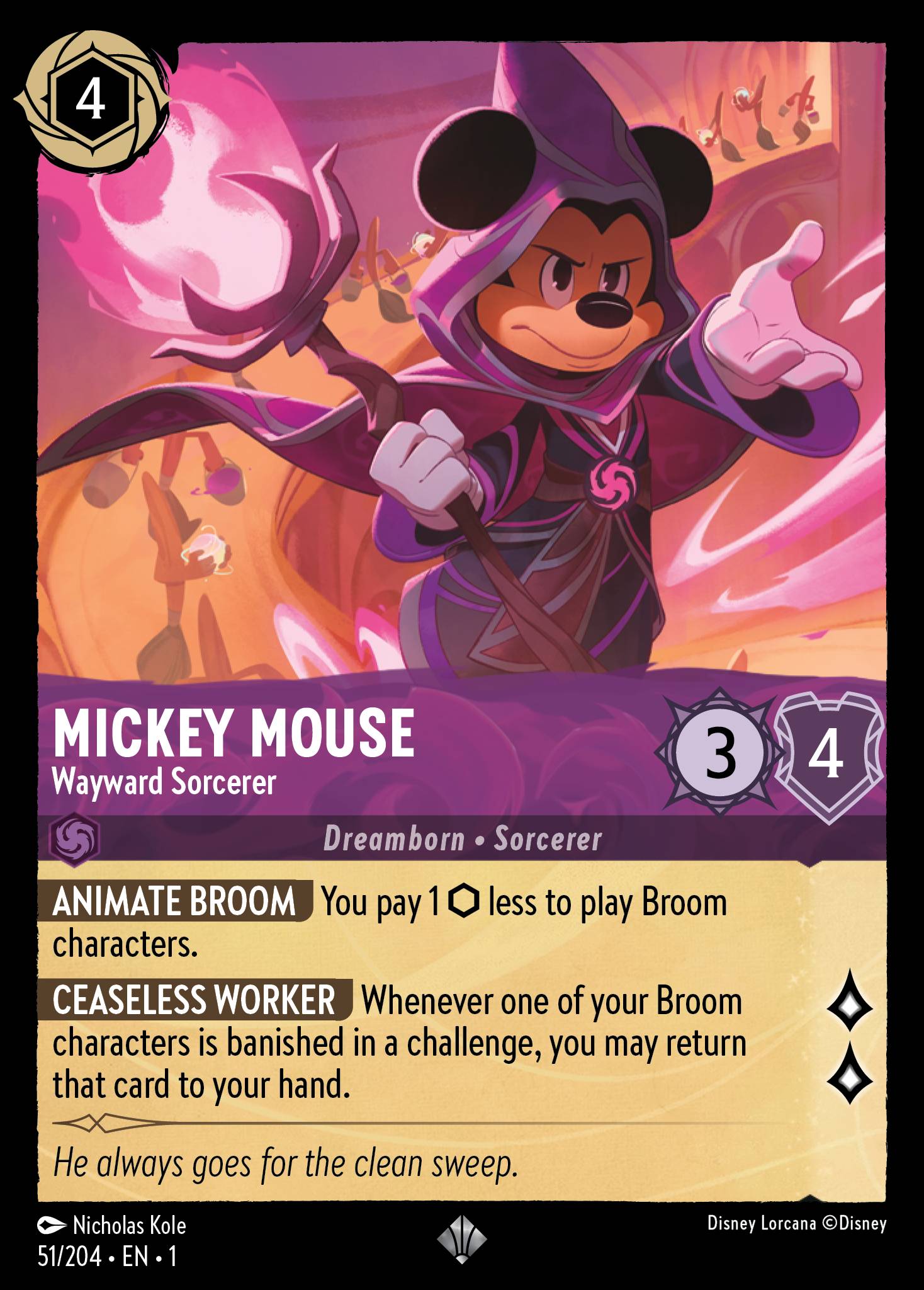 Mickey Mouse - Wayward Sorcerer - Super Rare Lorcana Card