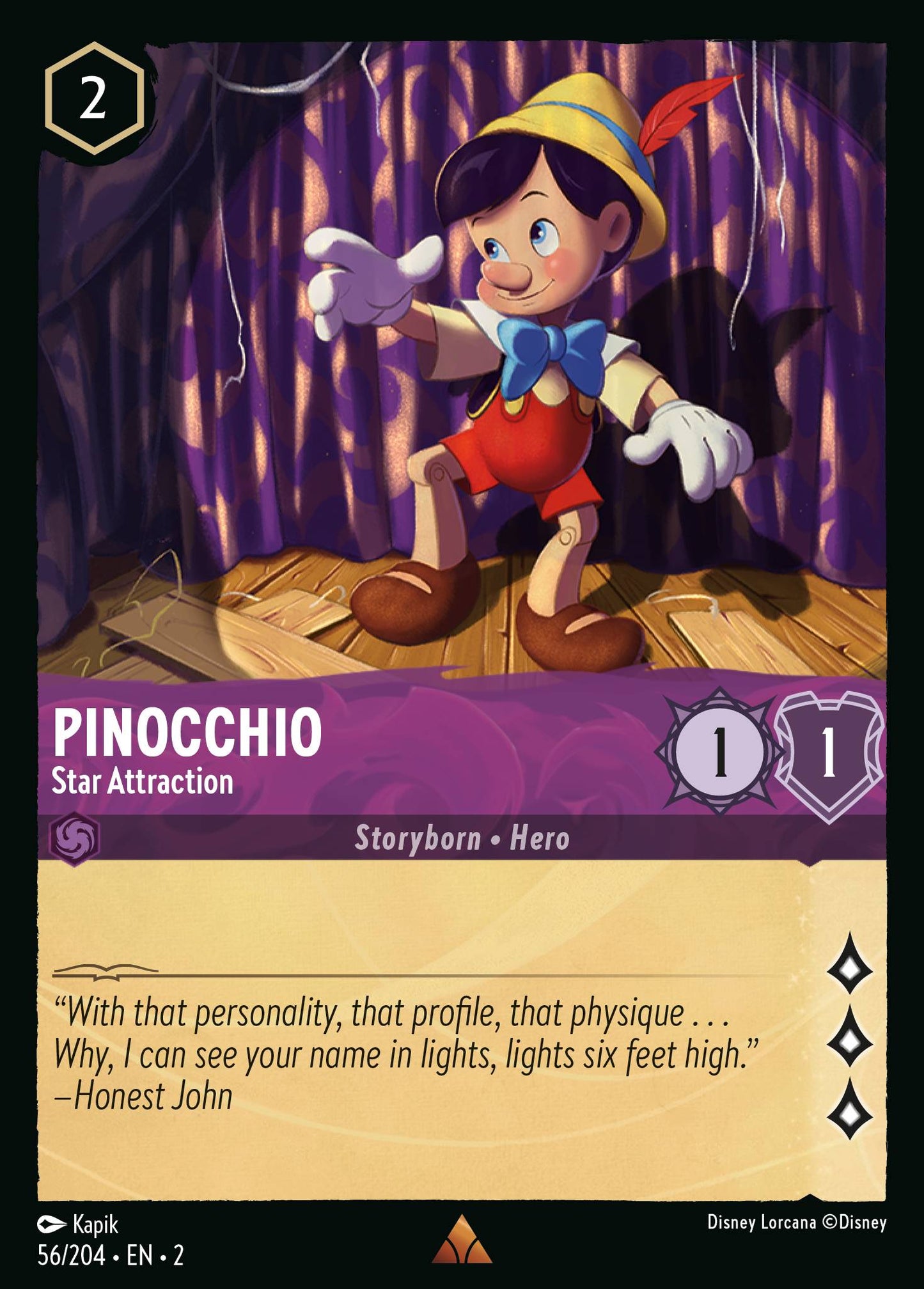 Pinocchio - Star Attraction - Rare Lorcana Card