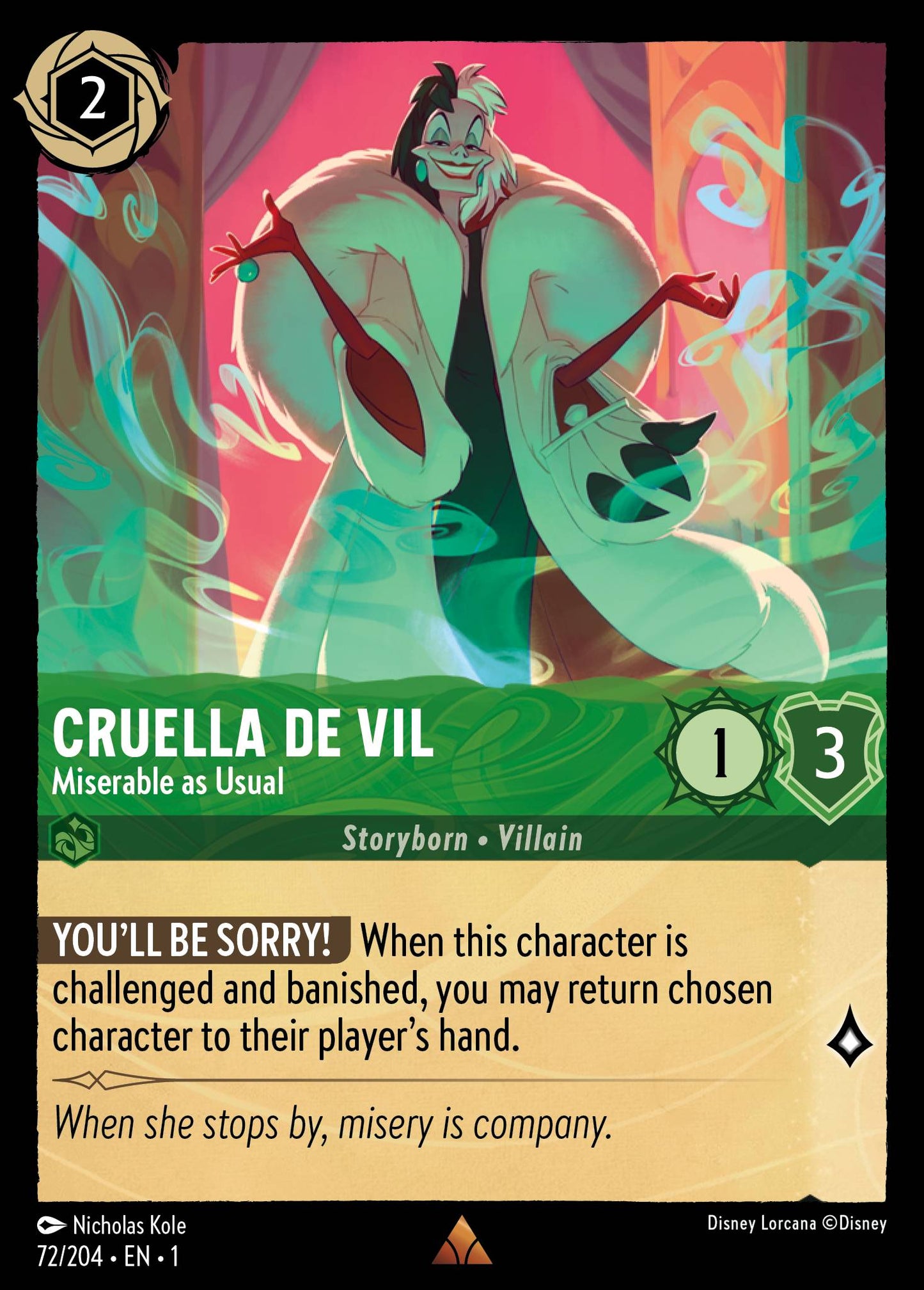 Cruella de Vil - Miserable as Usual - Disney Lorcana Card