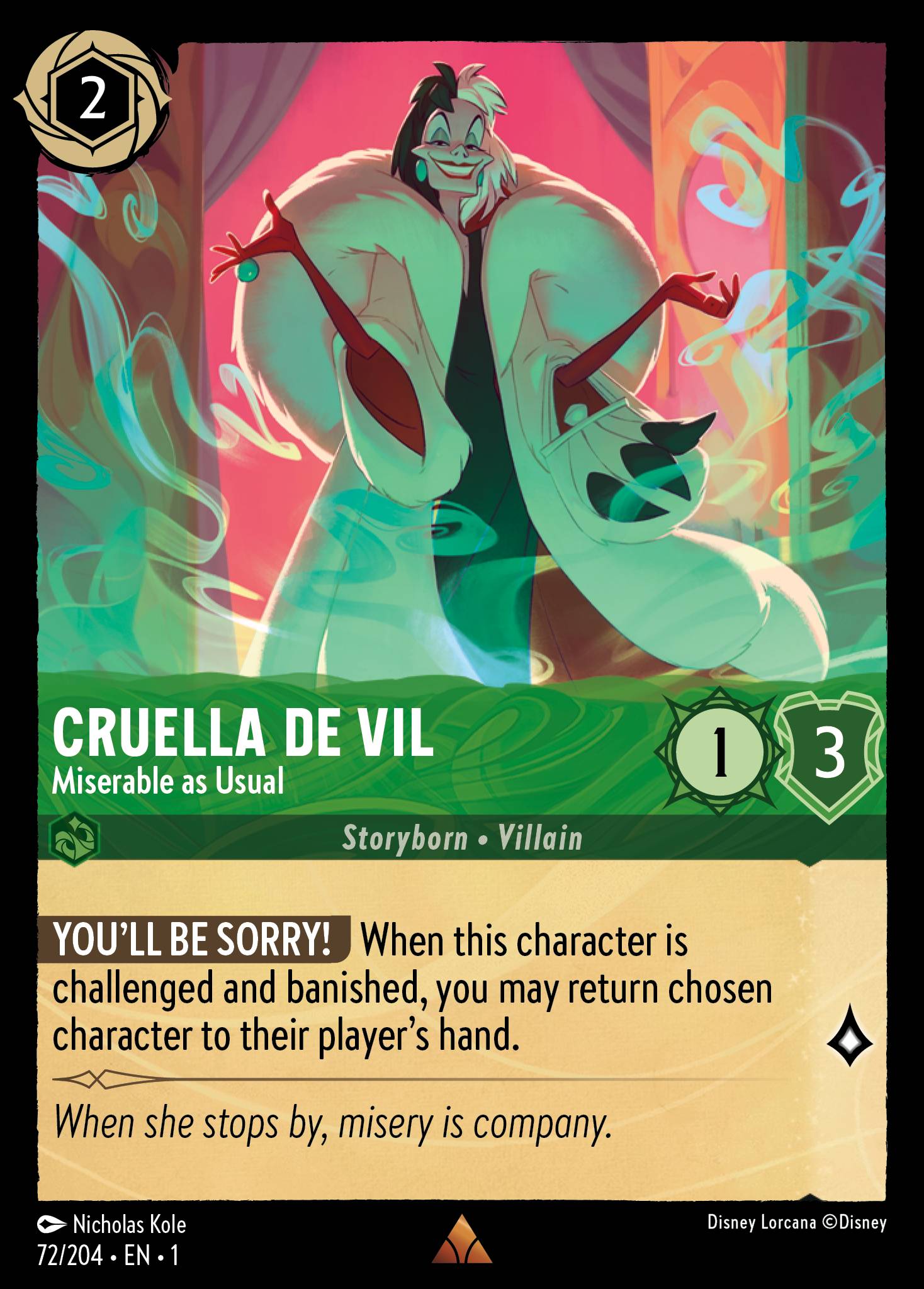 Cruella de Vil - Miserable as Usual - Disney Lorcana Card