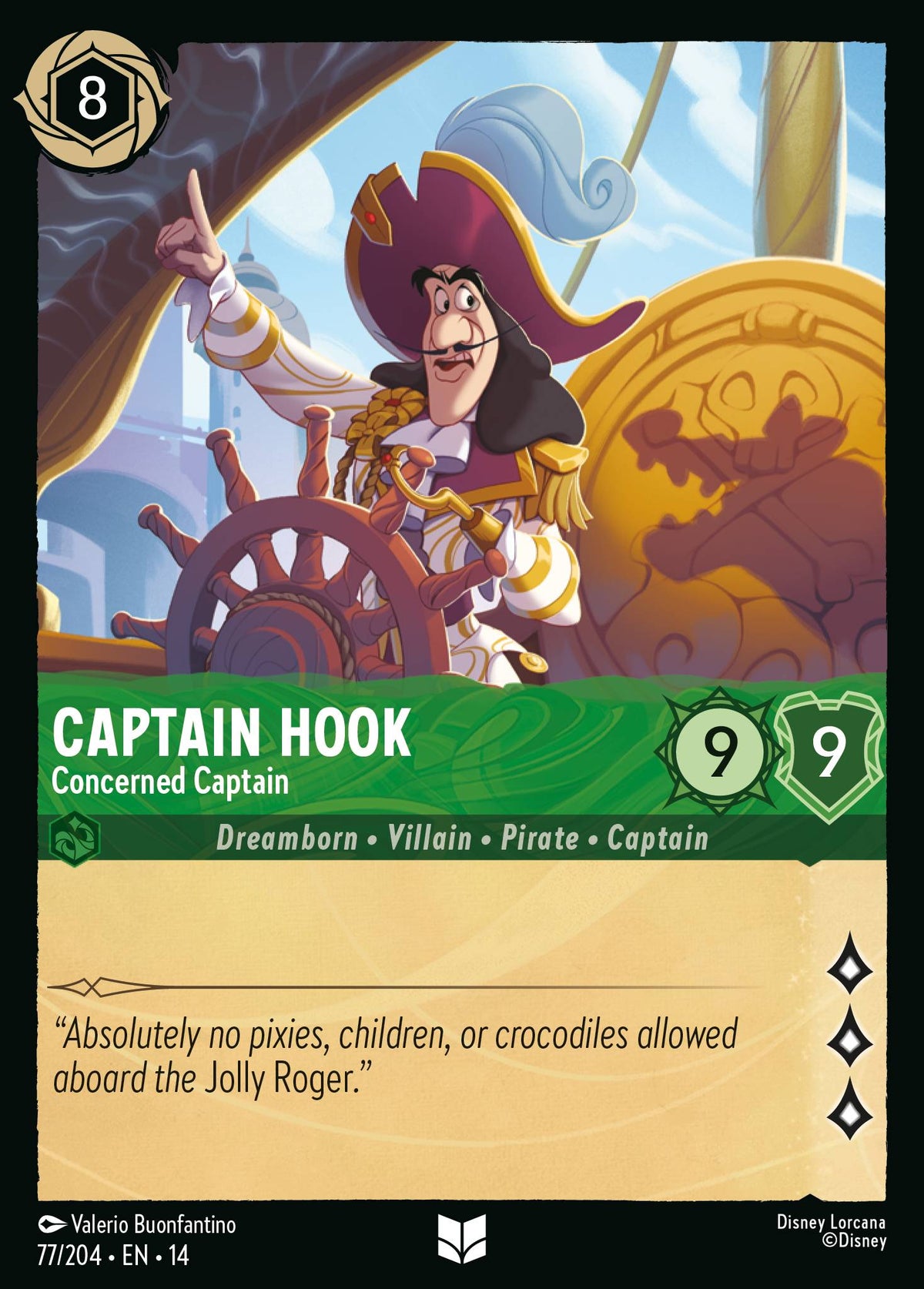 Captain Hook - Concerned Captain - Uncommon Lorcana Card