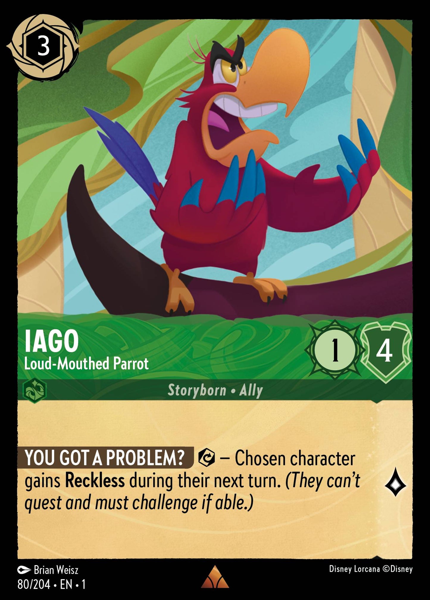 Iago - Loud-Mouthed Parrot - Rare Lorcana Card