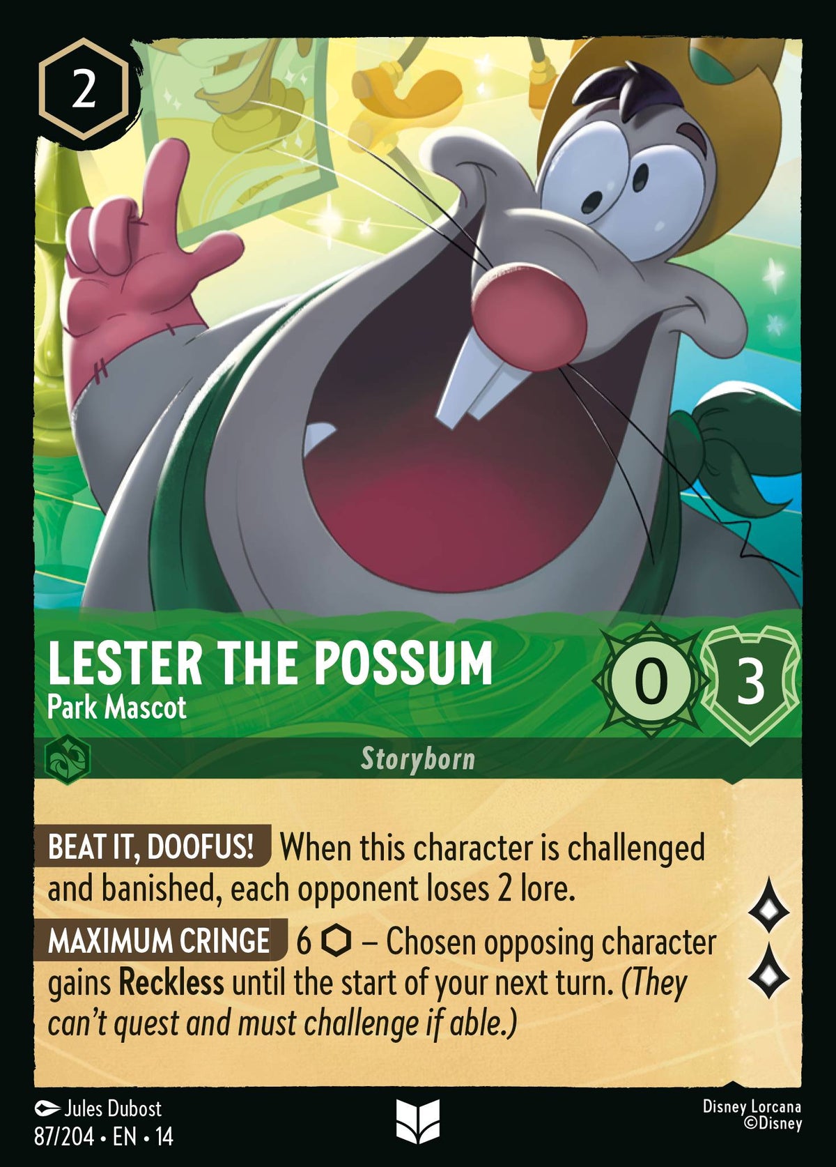 Lester the Possum - Park Mascot - Uncommon Lorcana Card