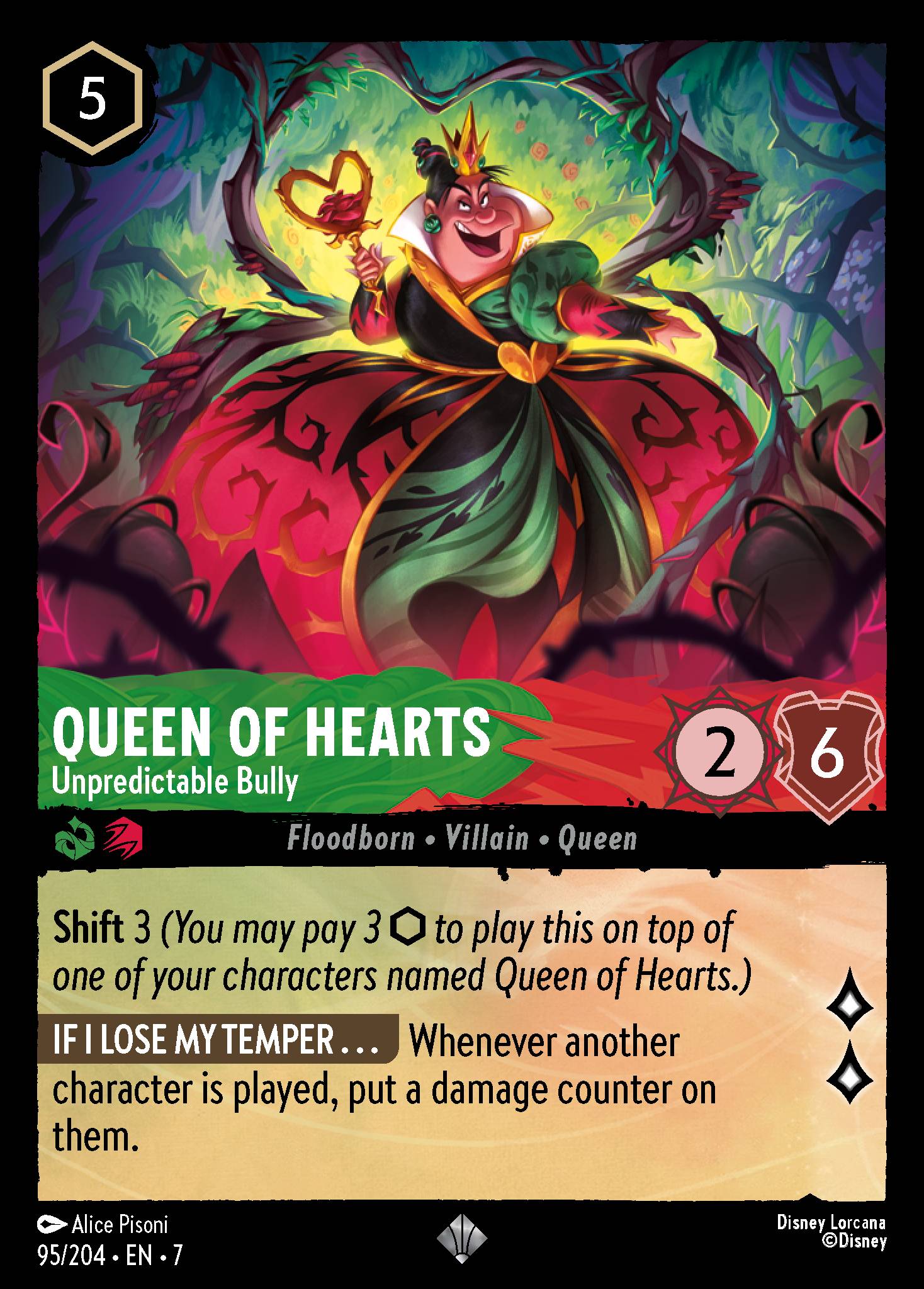 Queen of Hearts - Unpredictable Bully - Super Rare Lorcana Card